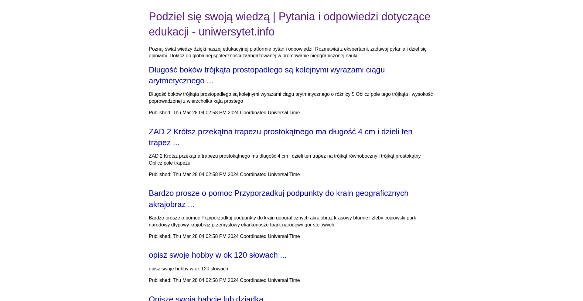 Screenshot of uniwersytet.info homepage