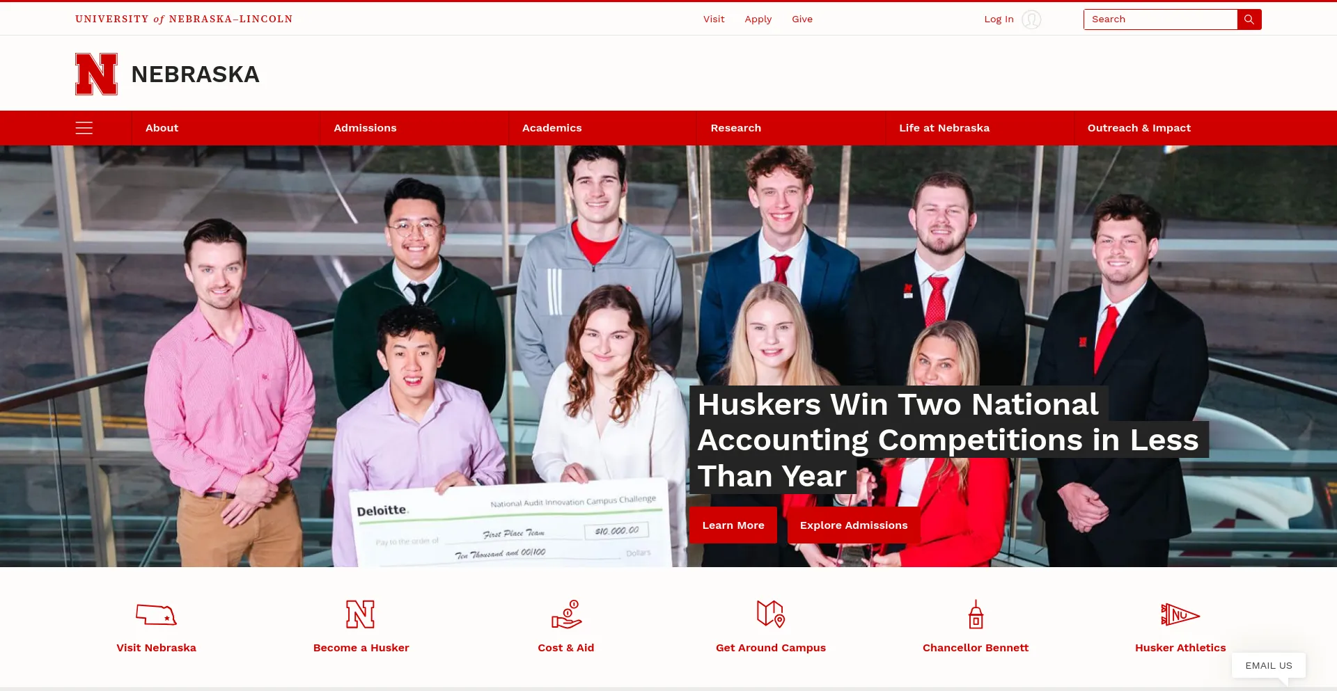 Screenshot of unl.edu homepage