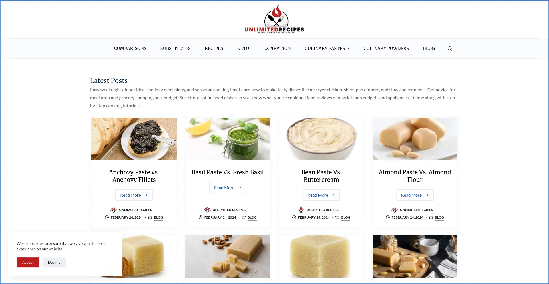 Screenshot of unlimited-recipes.com homepage