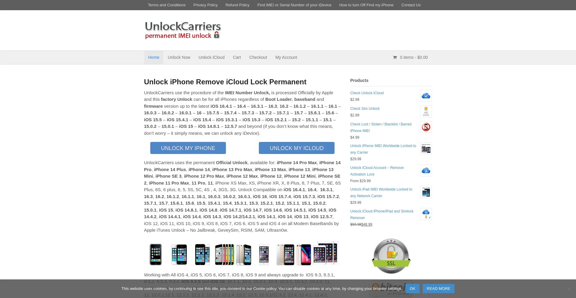 Screenshot of unlockcarriers.com homepage