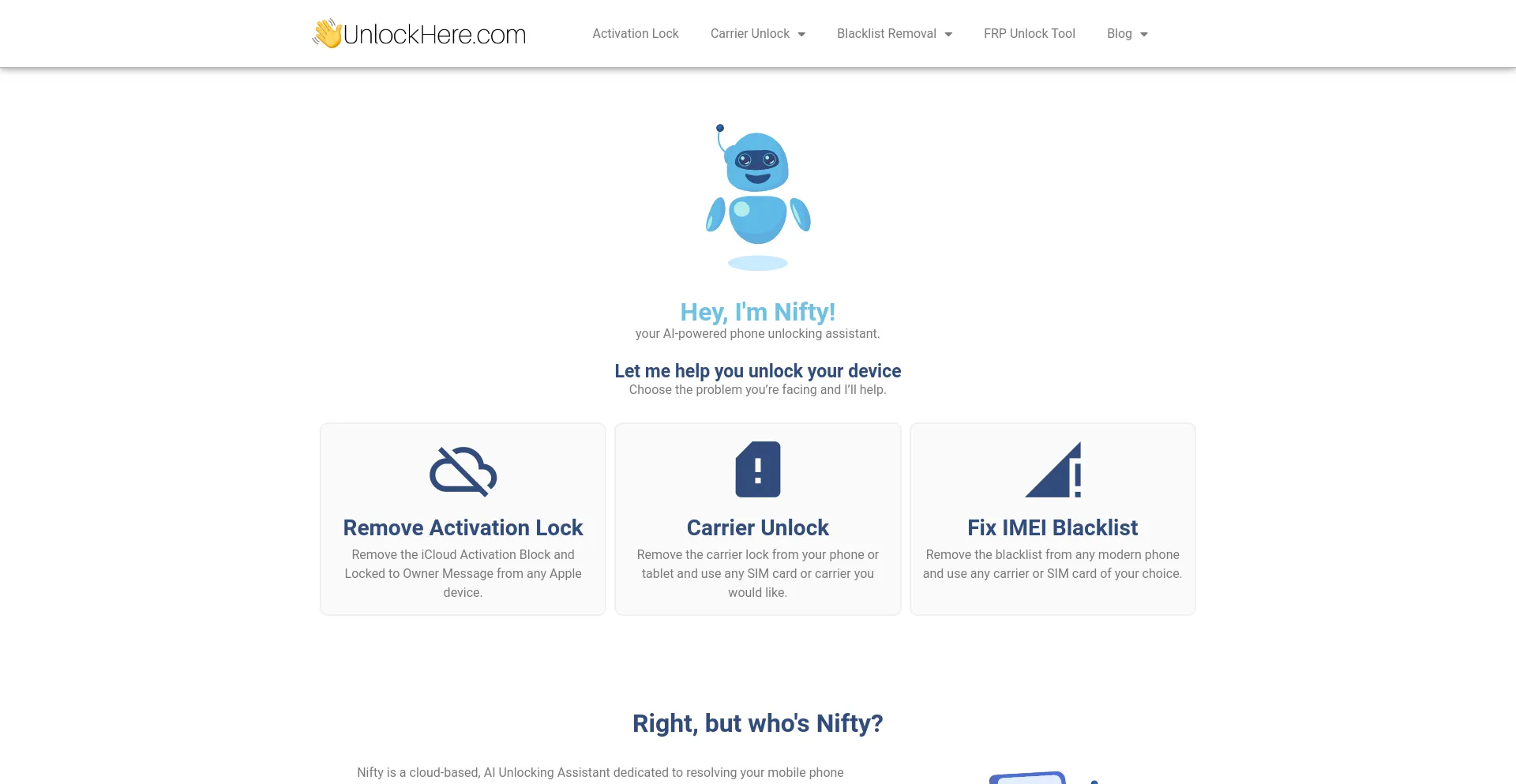 Screenshot of unlockhere.com homepage