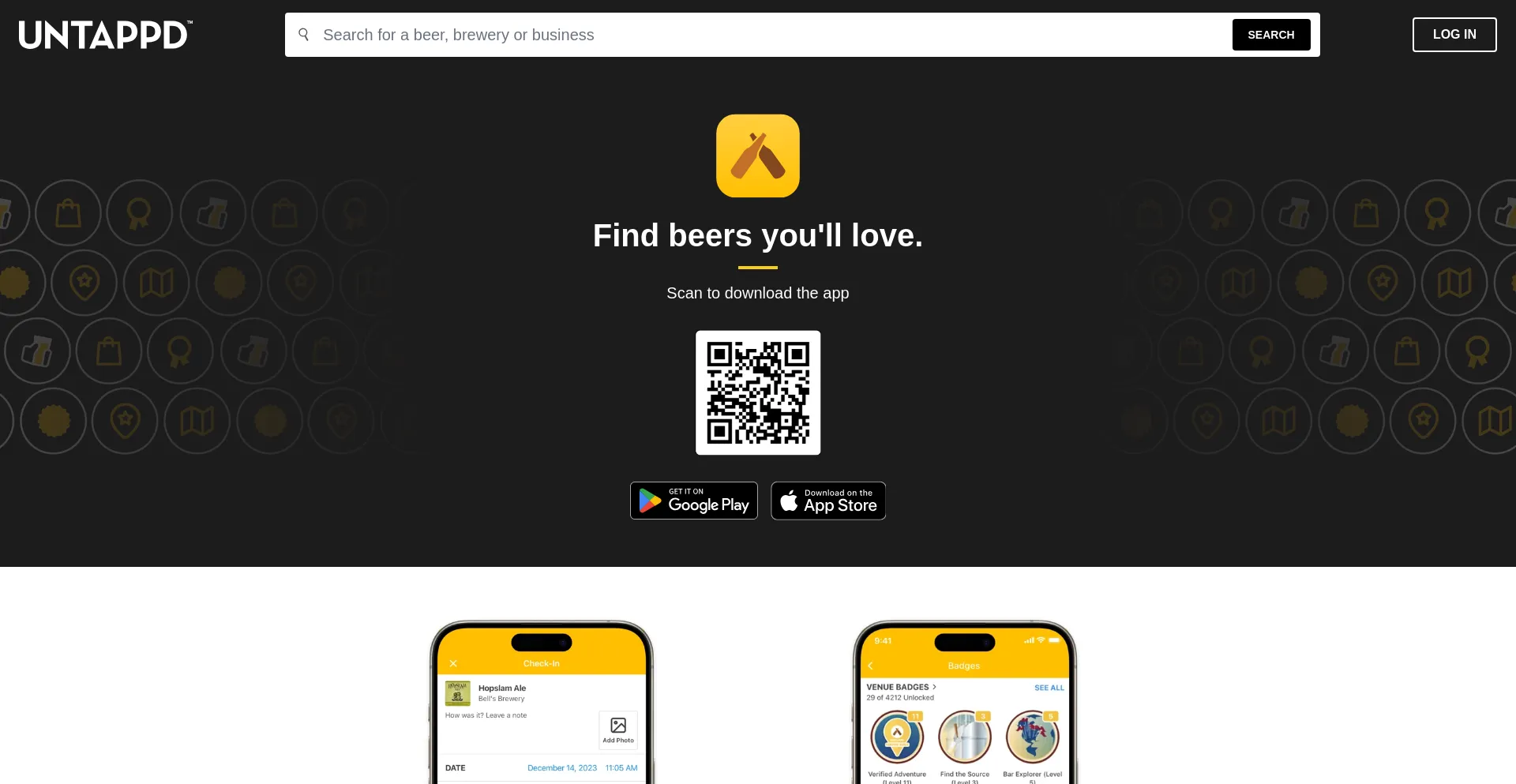 Screenshot of untappd.com homepage