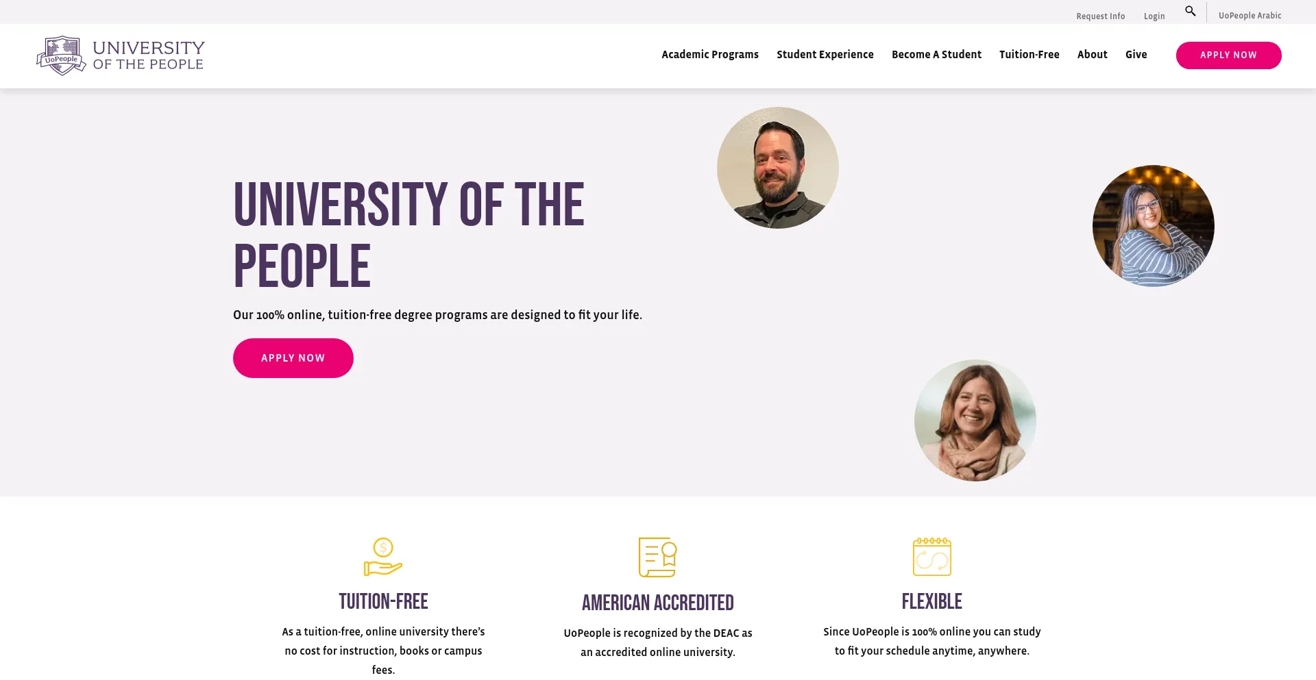 Screenshot of uopeople.edu homepage