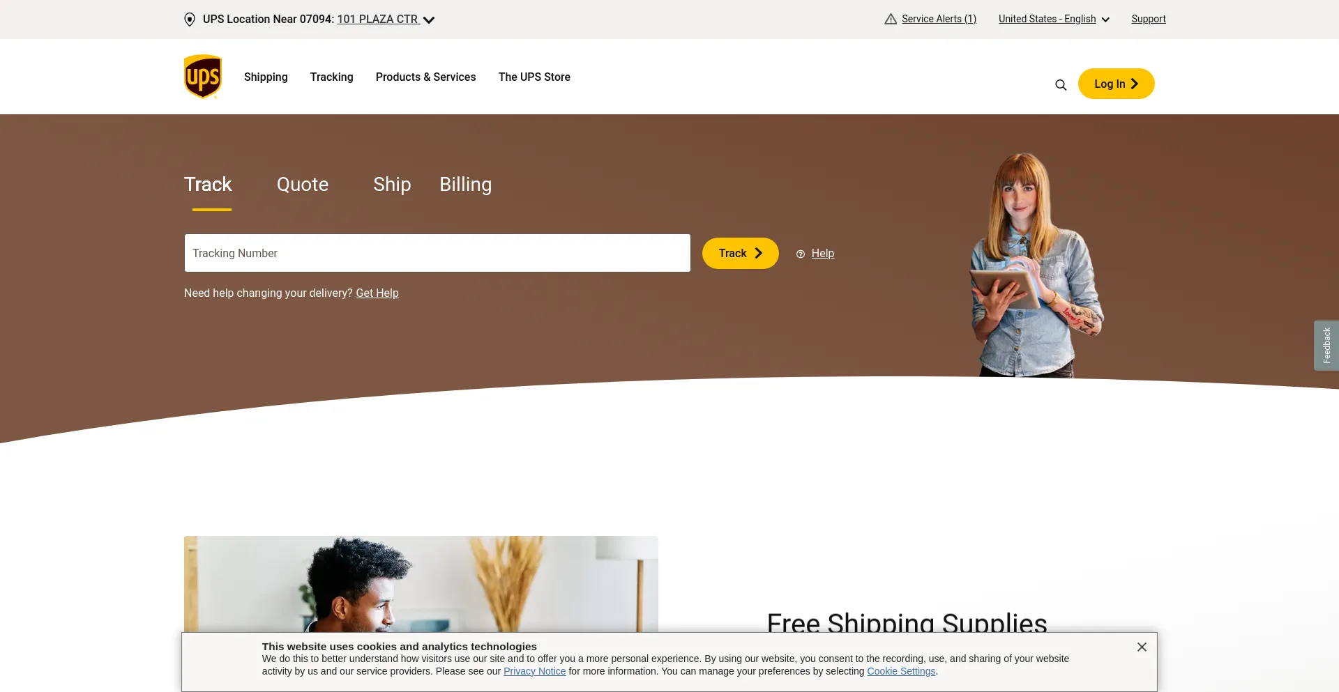 Screenshot of ups.com homepage