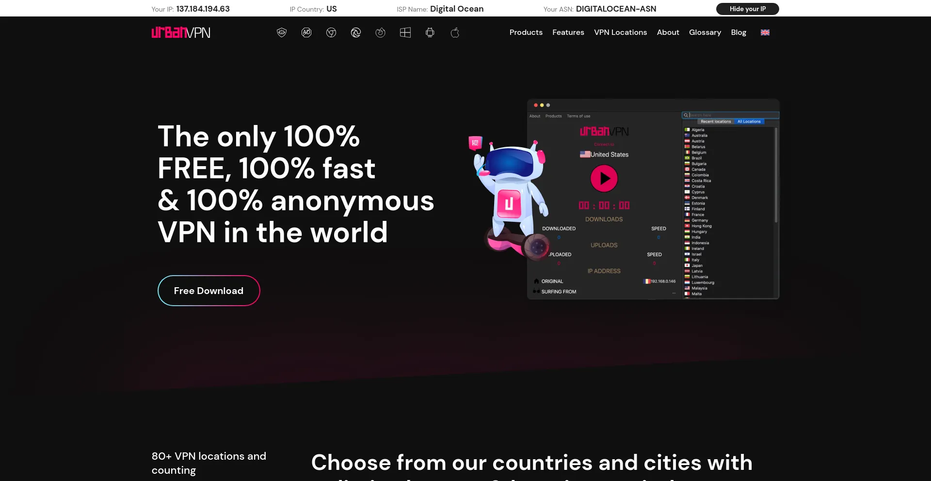 Screenshot of urban-vpn.com homepage