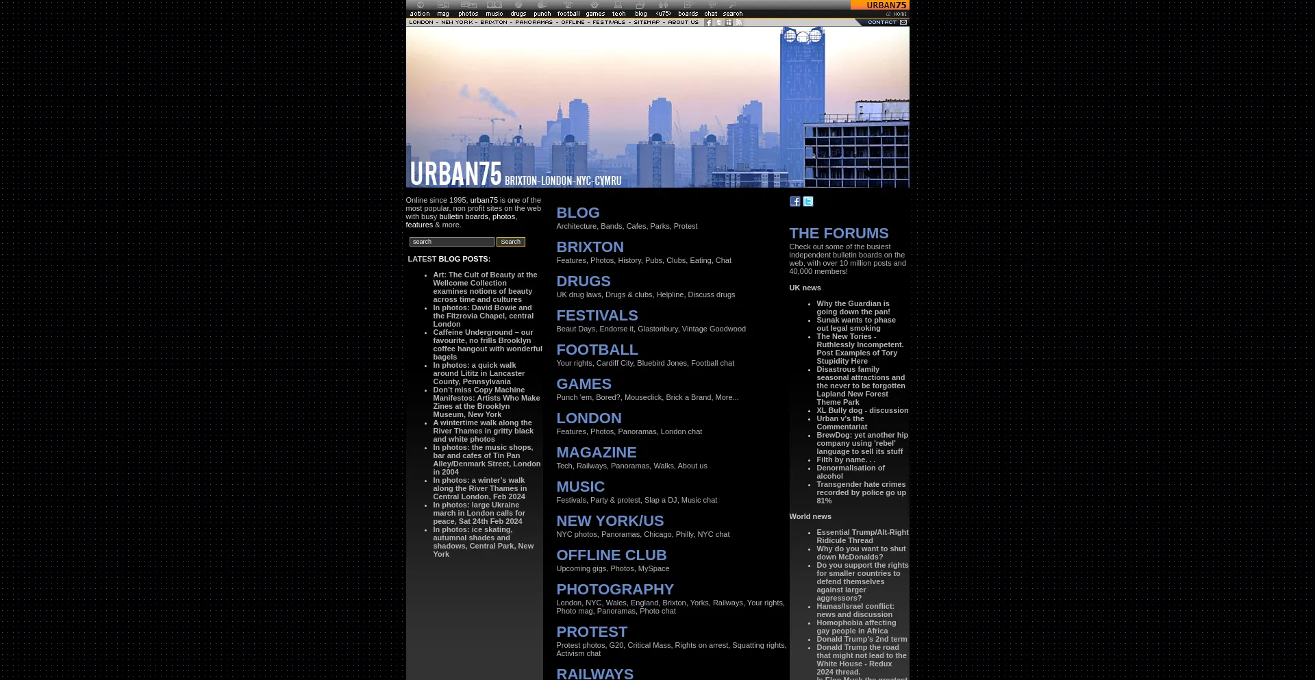 Screenshot of urban75.net homepage