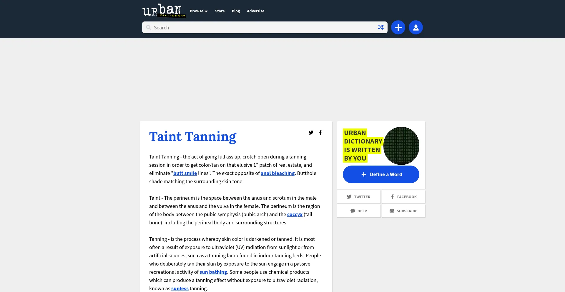 Screenshot of urbandictionary.com homepage