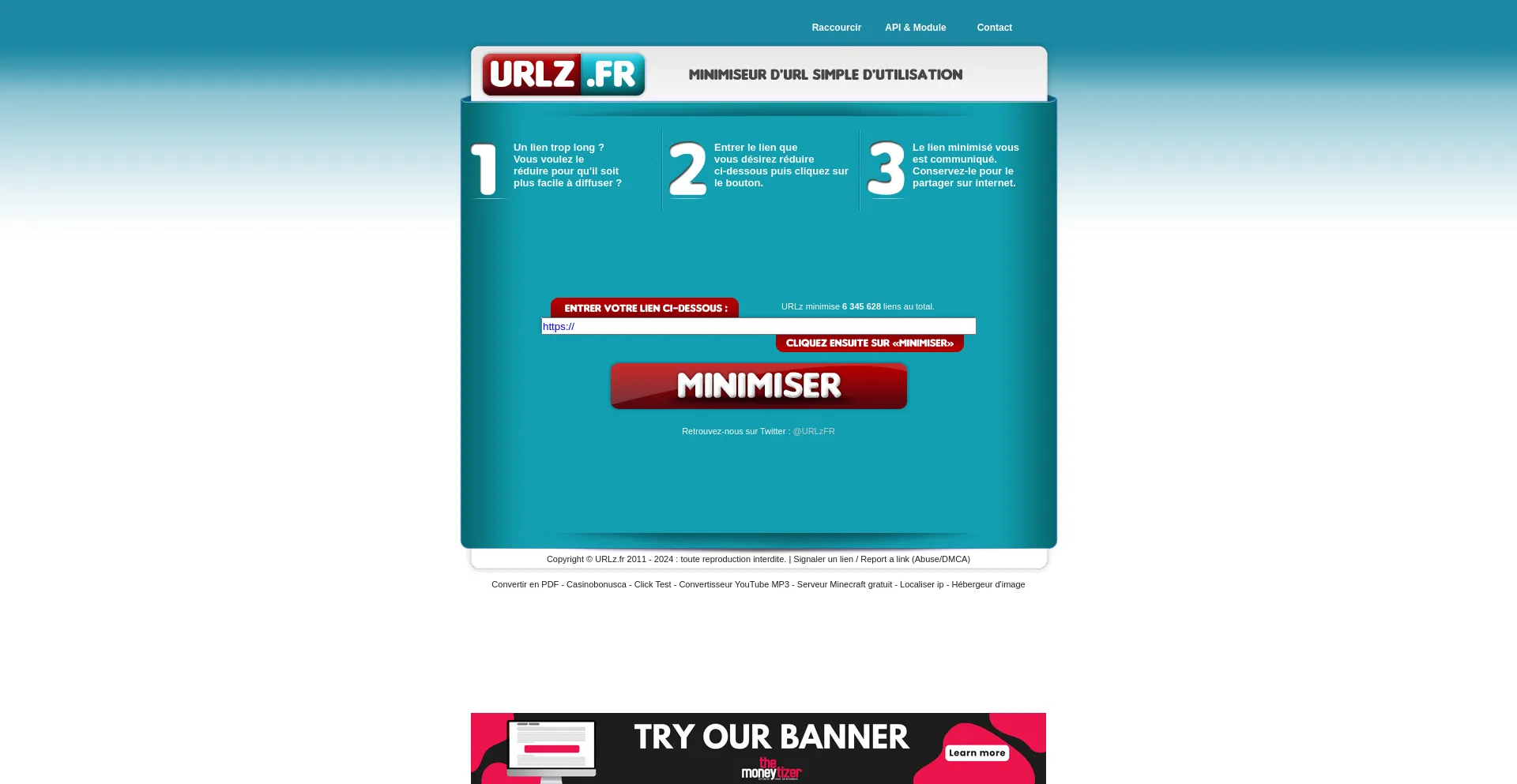 Screenshot of urlz.fr homepage