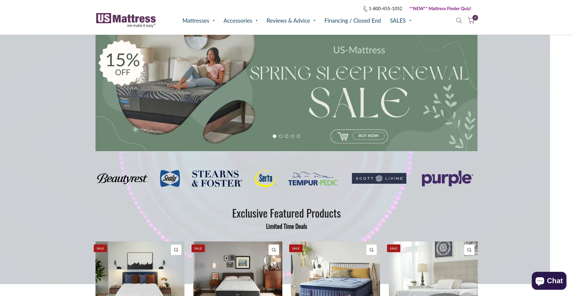 Screenshot of us-mattress.com homepage