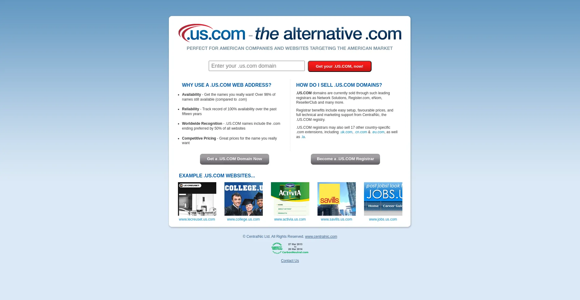 Screenshot of us.com homepage