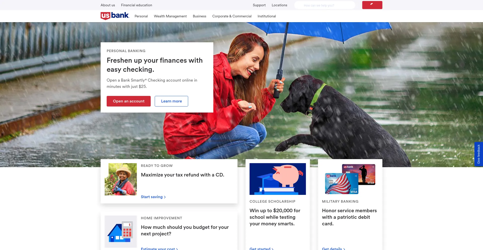 Screenshot of usbank.com homepage