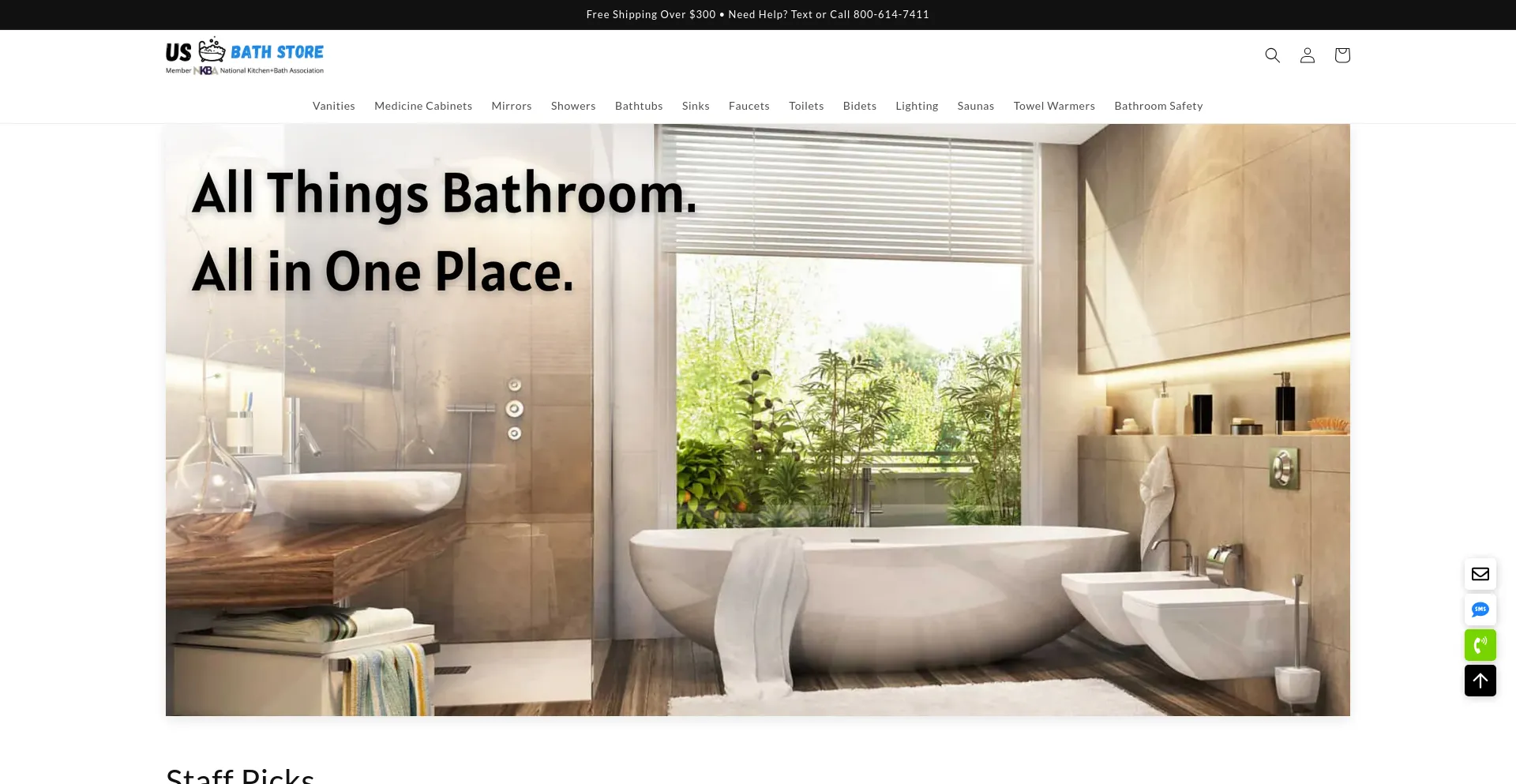 Screenshot of usbathstore.com homepage