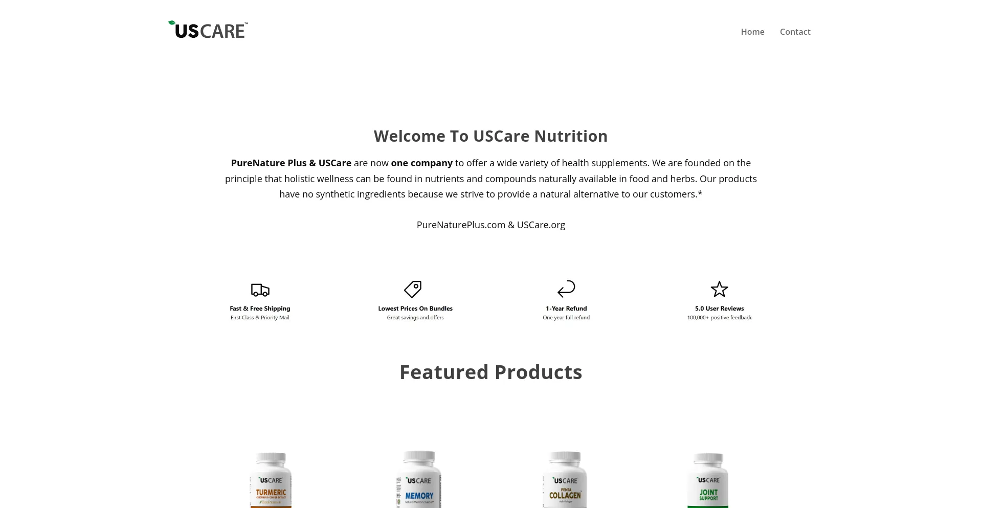 Screenshot of uscarenutrition.com homepage