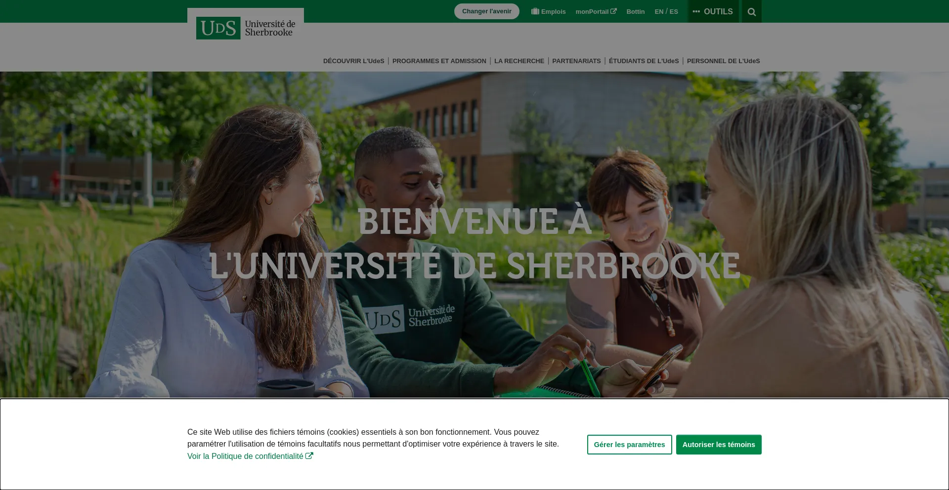 Screenshot of usherbrooke.ca homepage