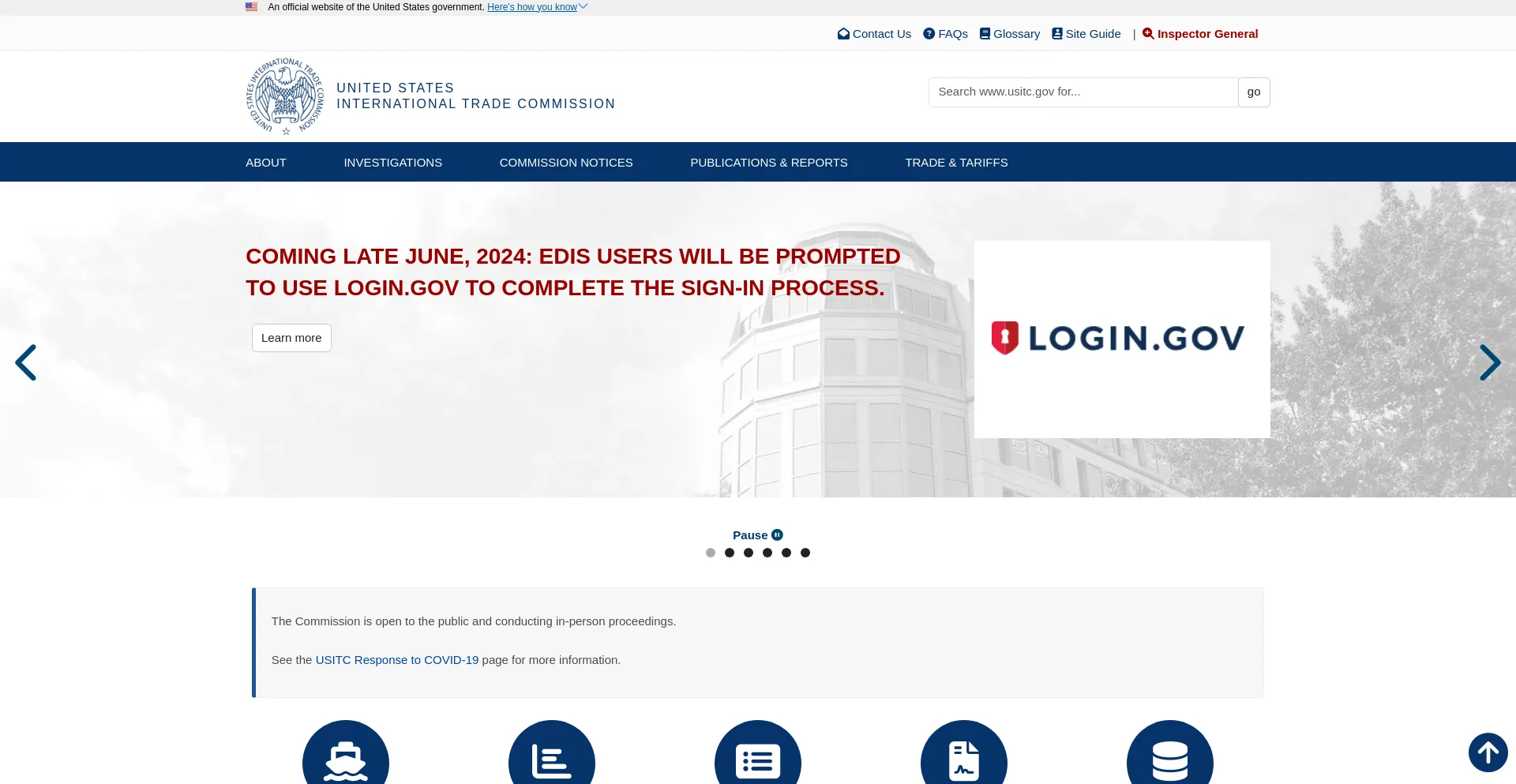 Screenshot of usitc.gov homepage