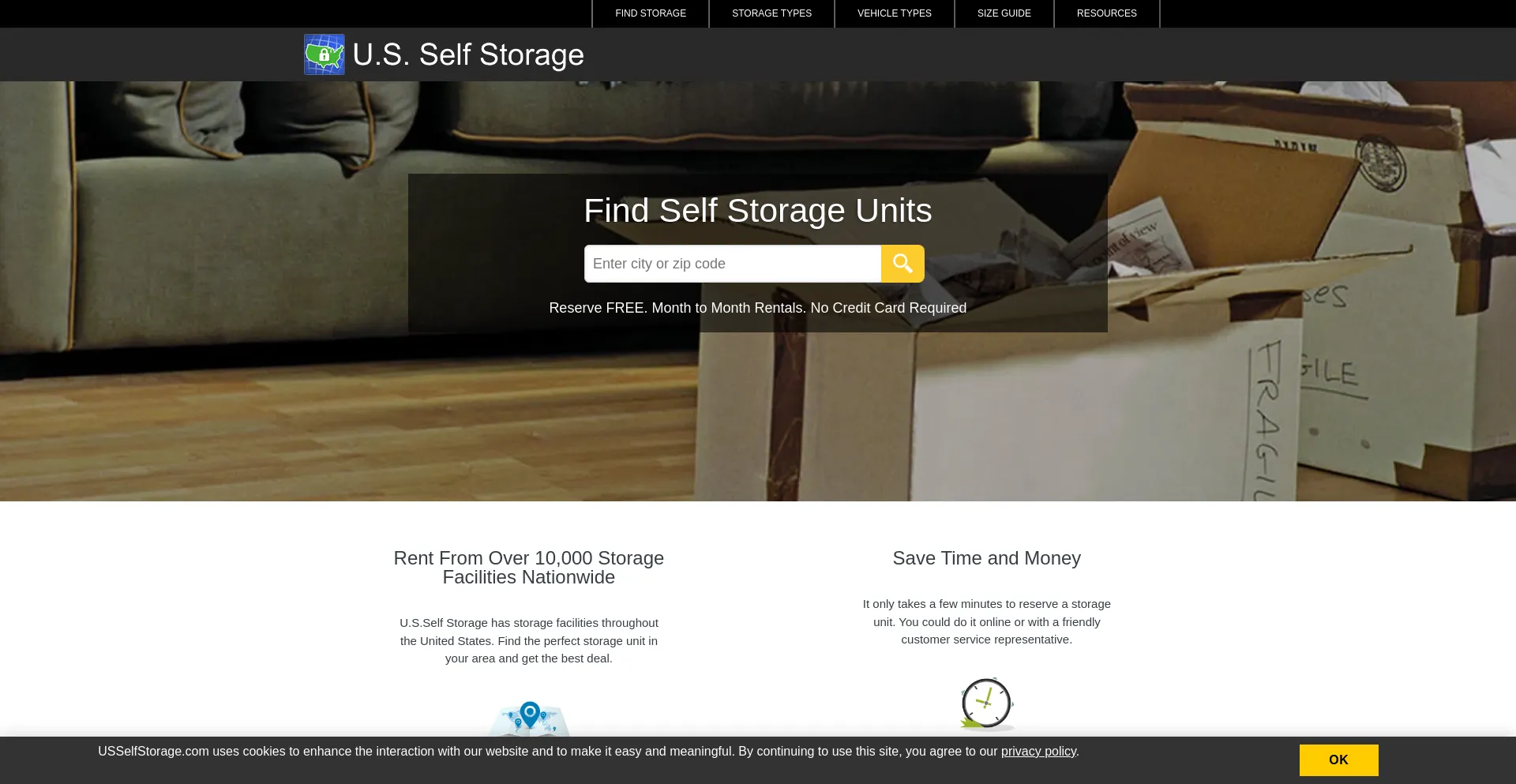 Screenshot of usselfstorage.com homepage