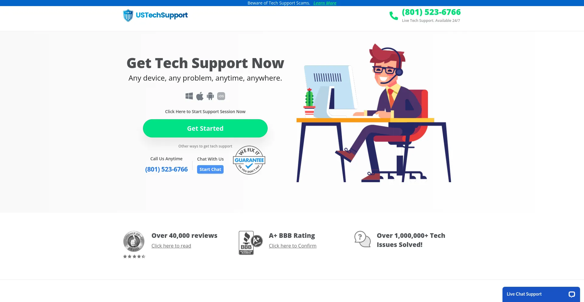 Screenshot of ustechsupport.com homepage