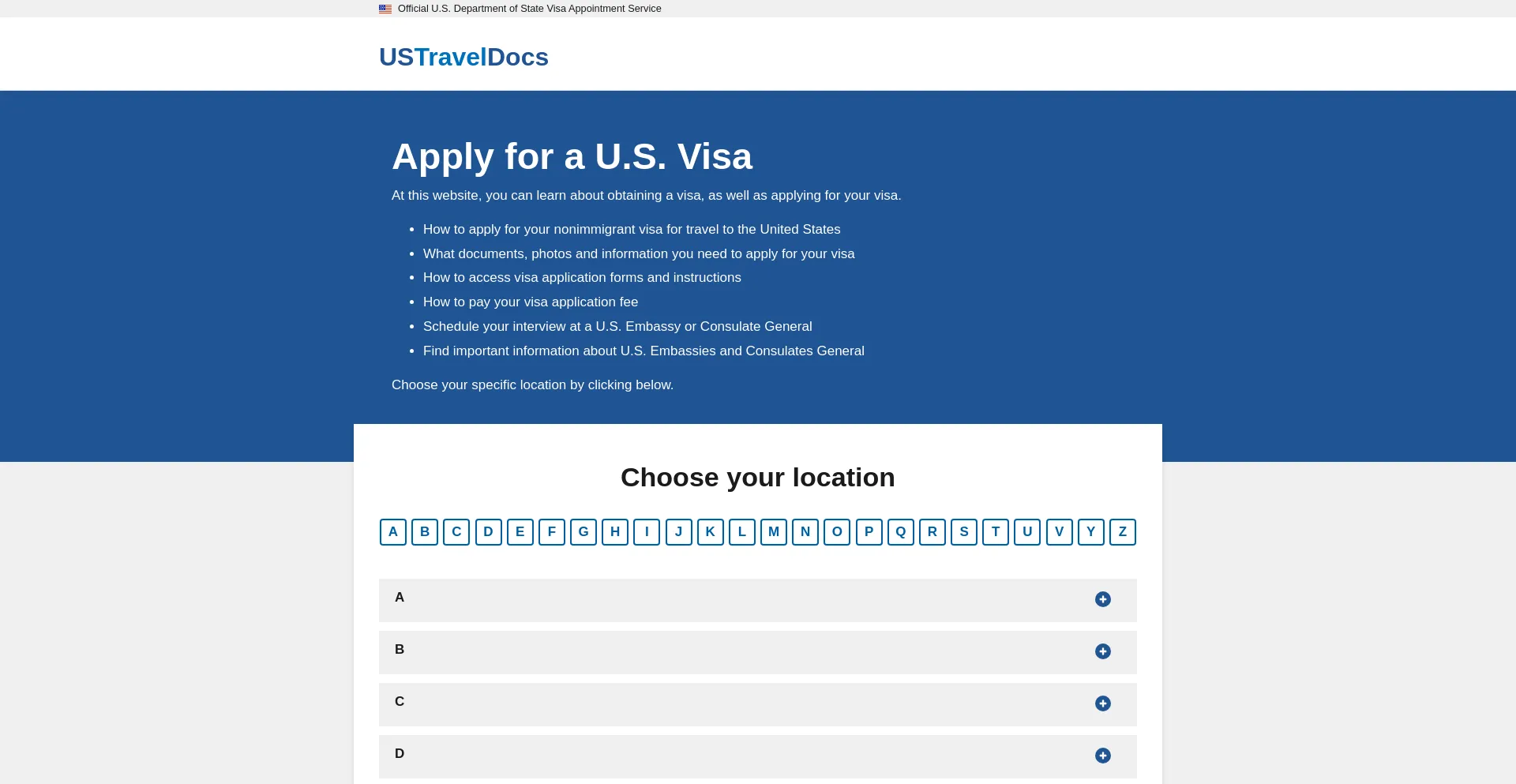 Screenshot of ustraveldocs.com homepage