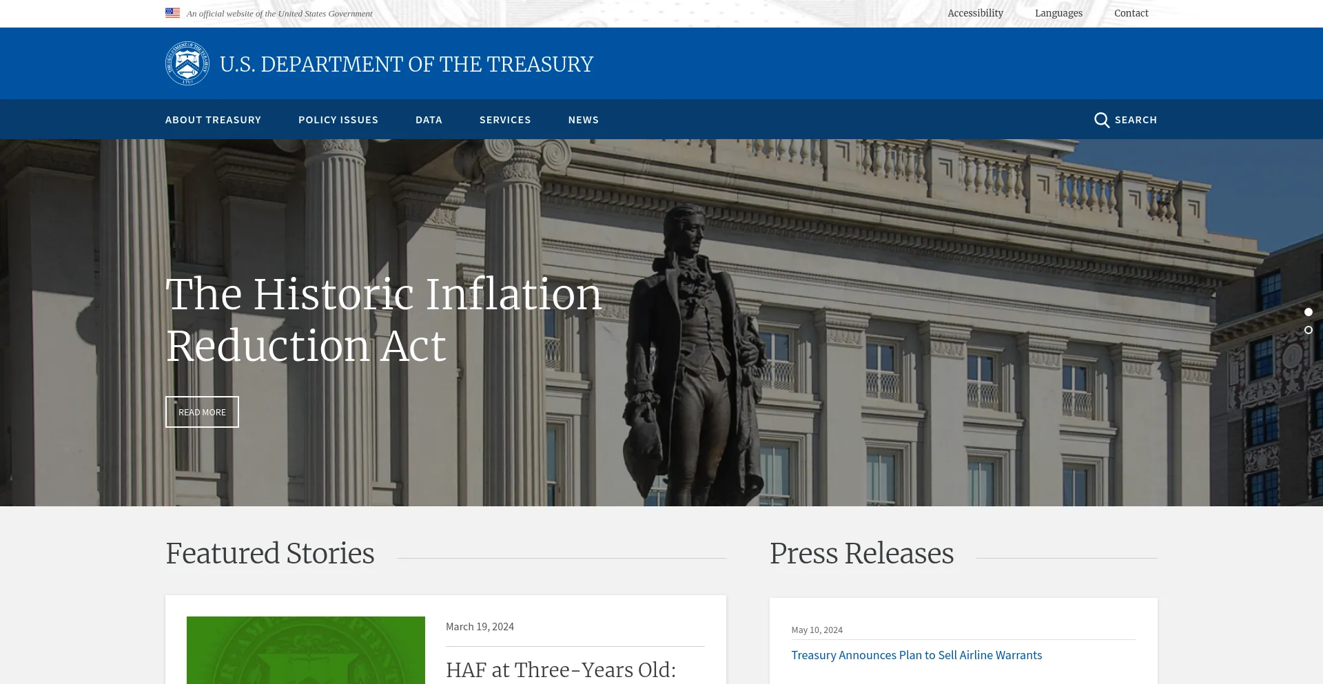 Screenshot of ustreas.gov homepage