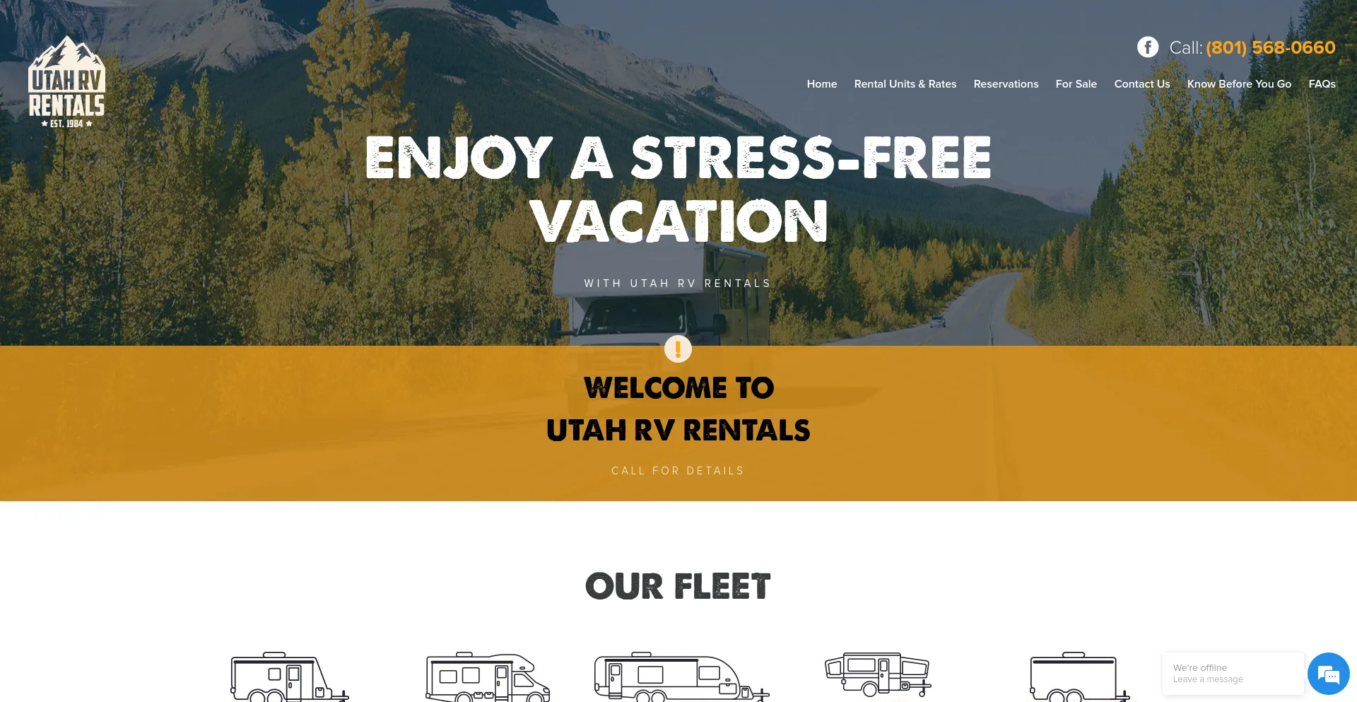 Screenshot of utahrvrentals.com homepage