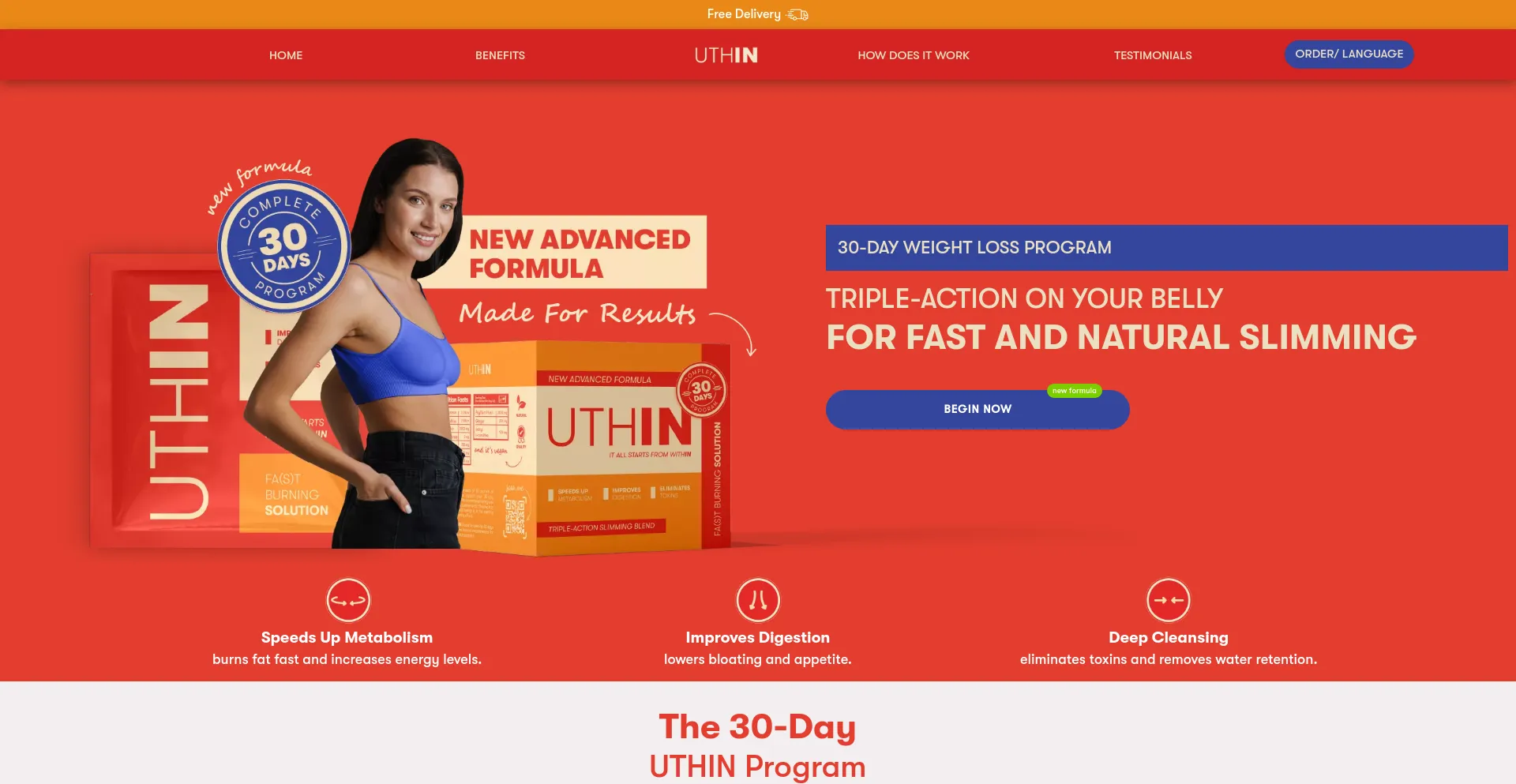 Screenshot of uthinslim.com homepage