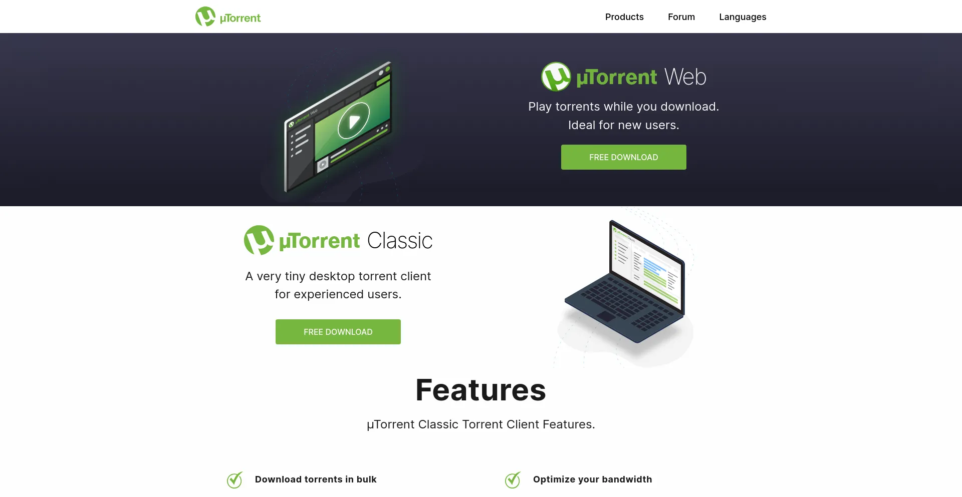 Screenshot of utorrent.com homepage