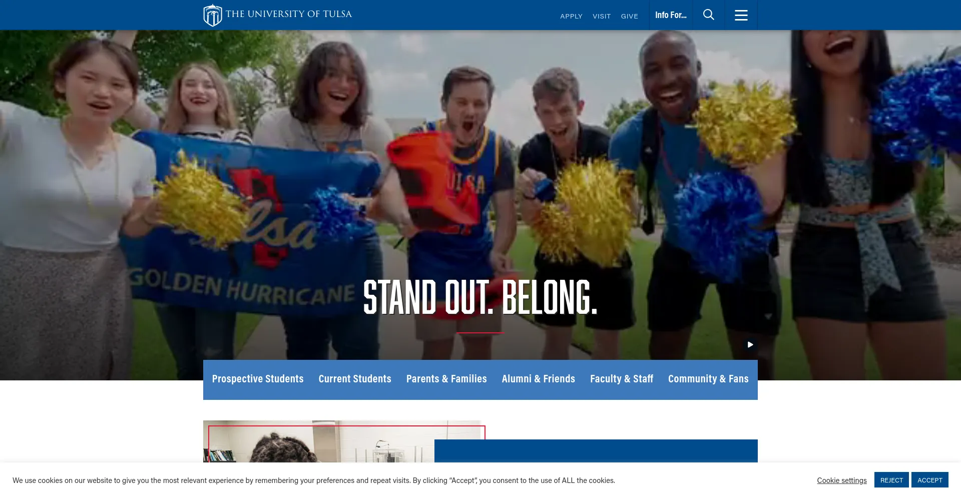 Screenshot of utulsa.edu homepage