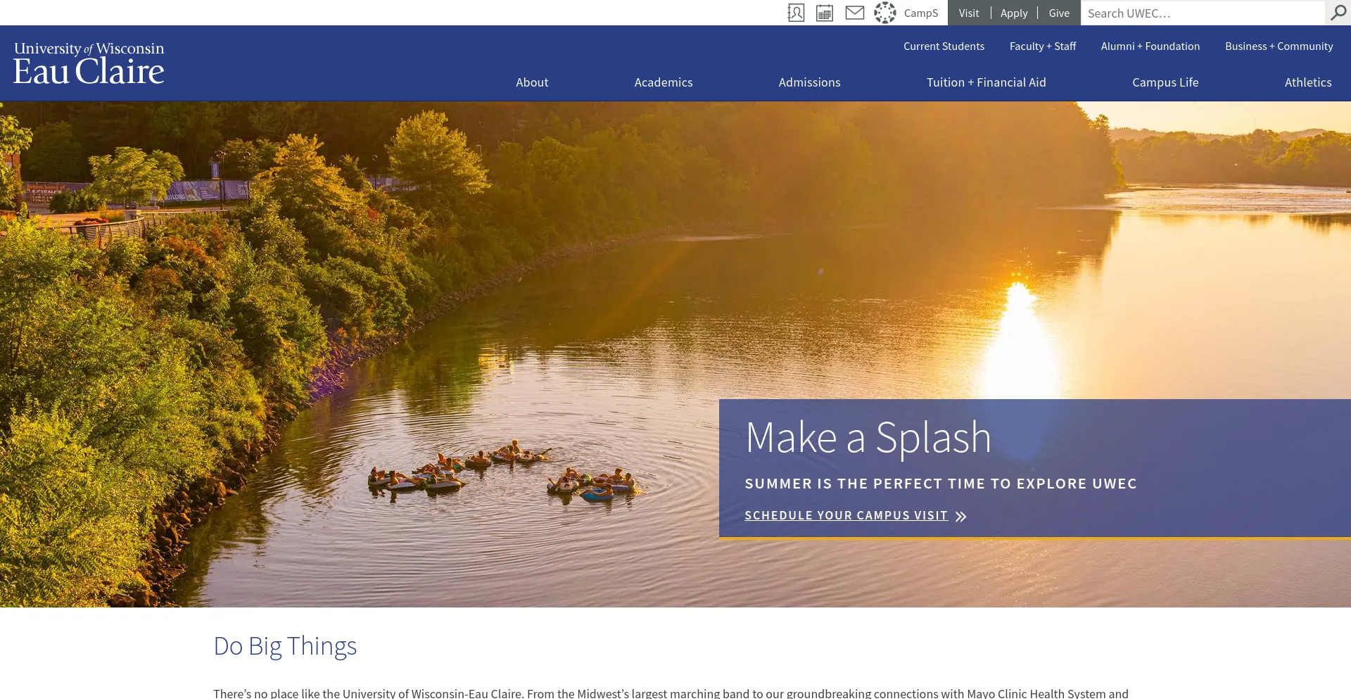 Screenshot of uwec.edu homepage