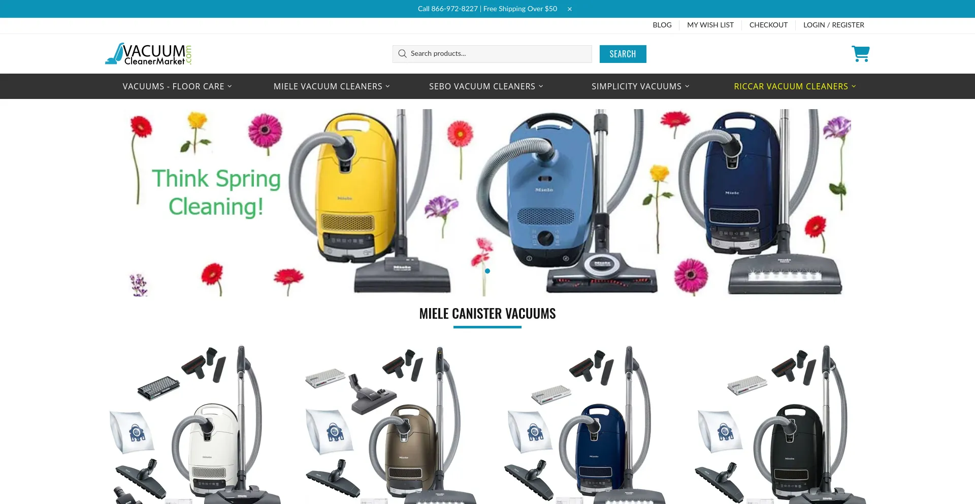 Screenshot of vacuumcleanermarket.com homepage