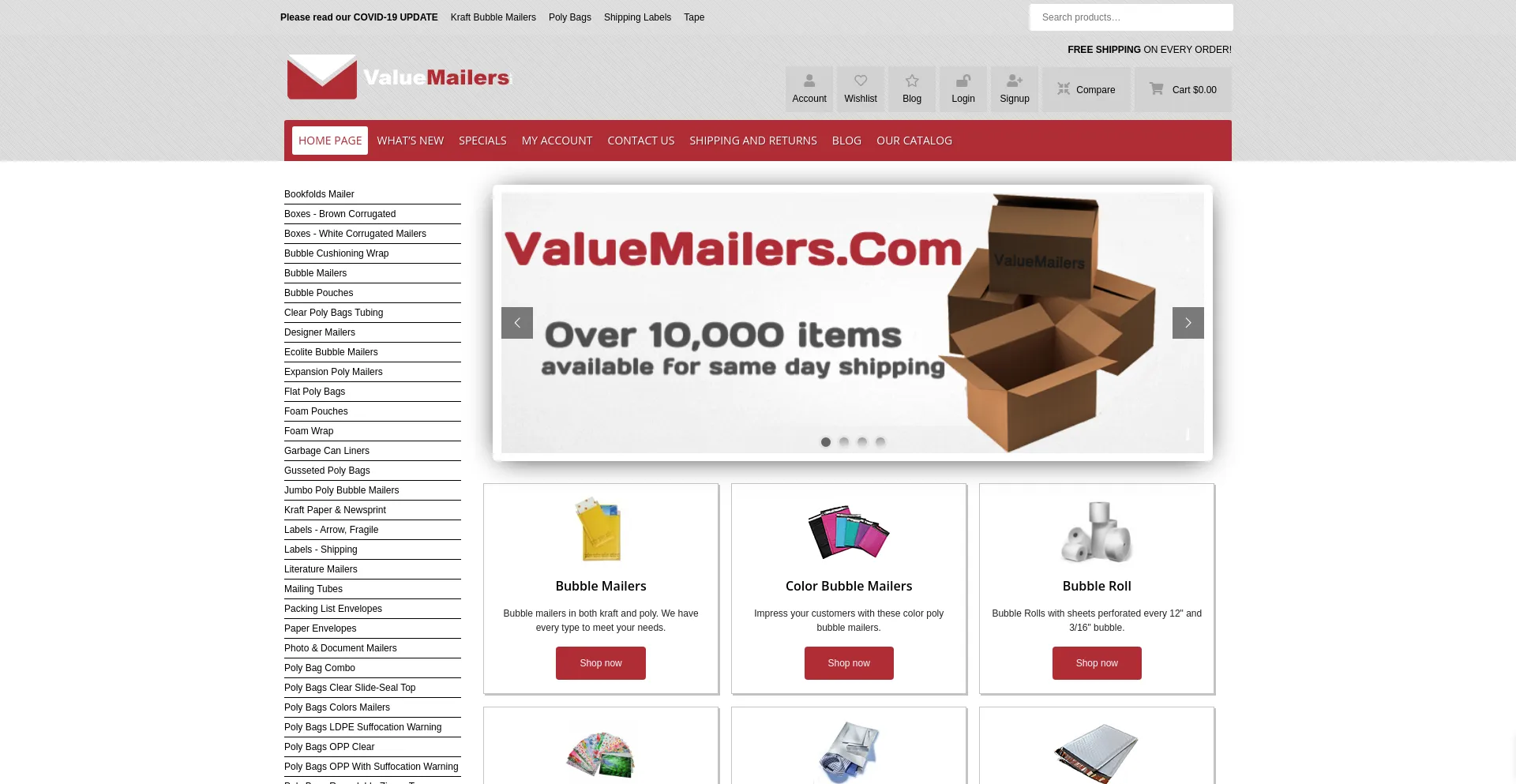 Screenshot of valuemailers.com homepage