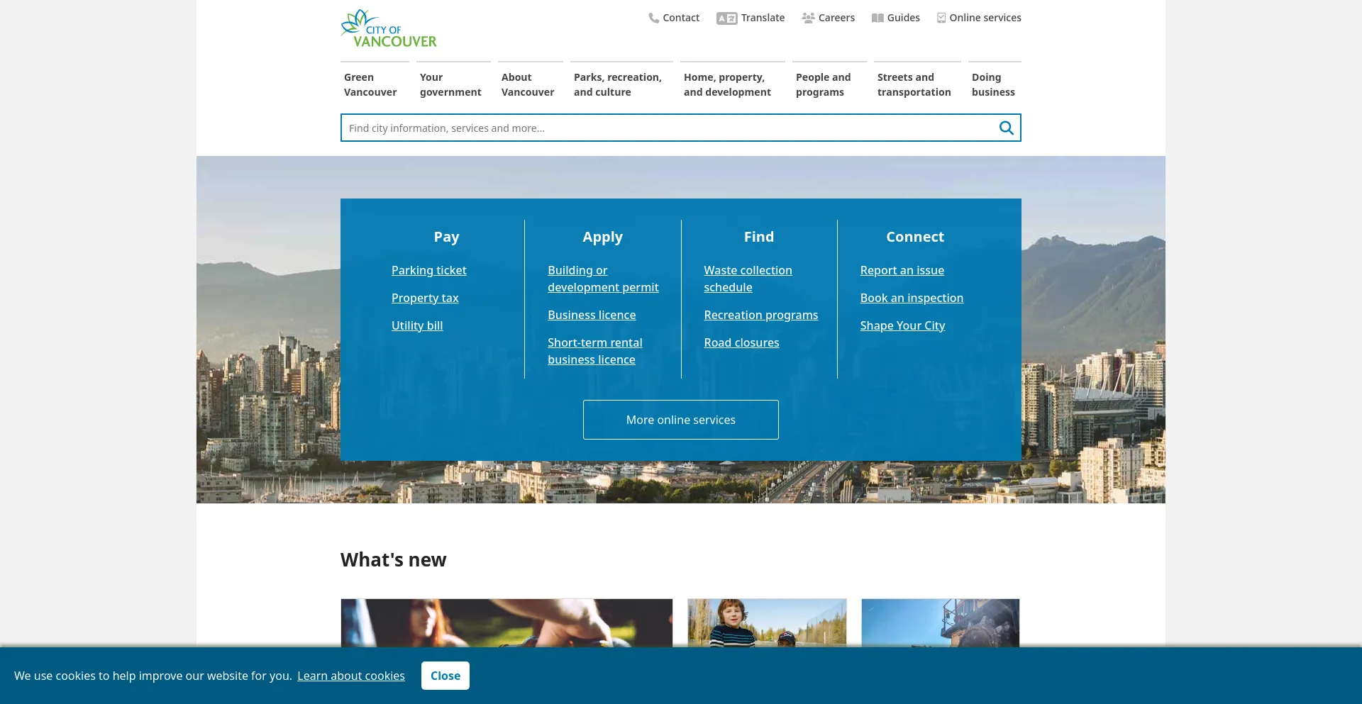 Screenshot of vancouver.ca homepage