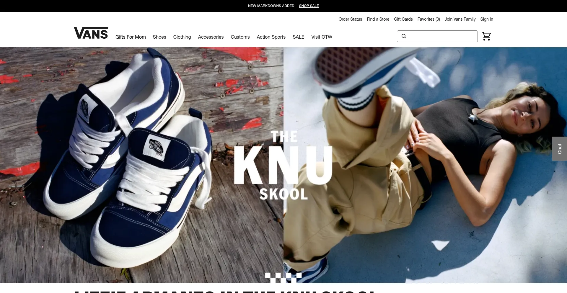 Screenshot of vans.com homepage