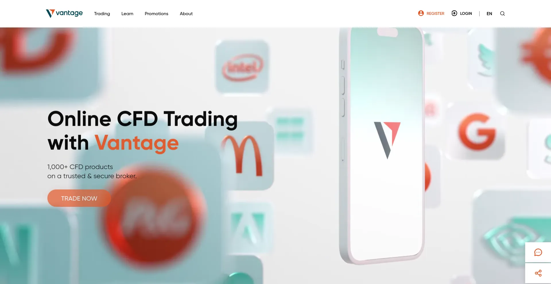 Screenshot of vantagemarkets.com homepage