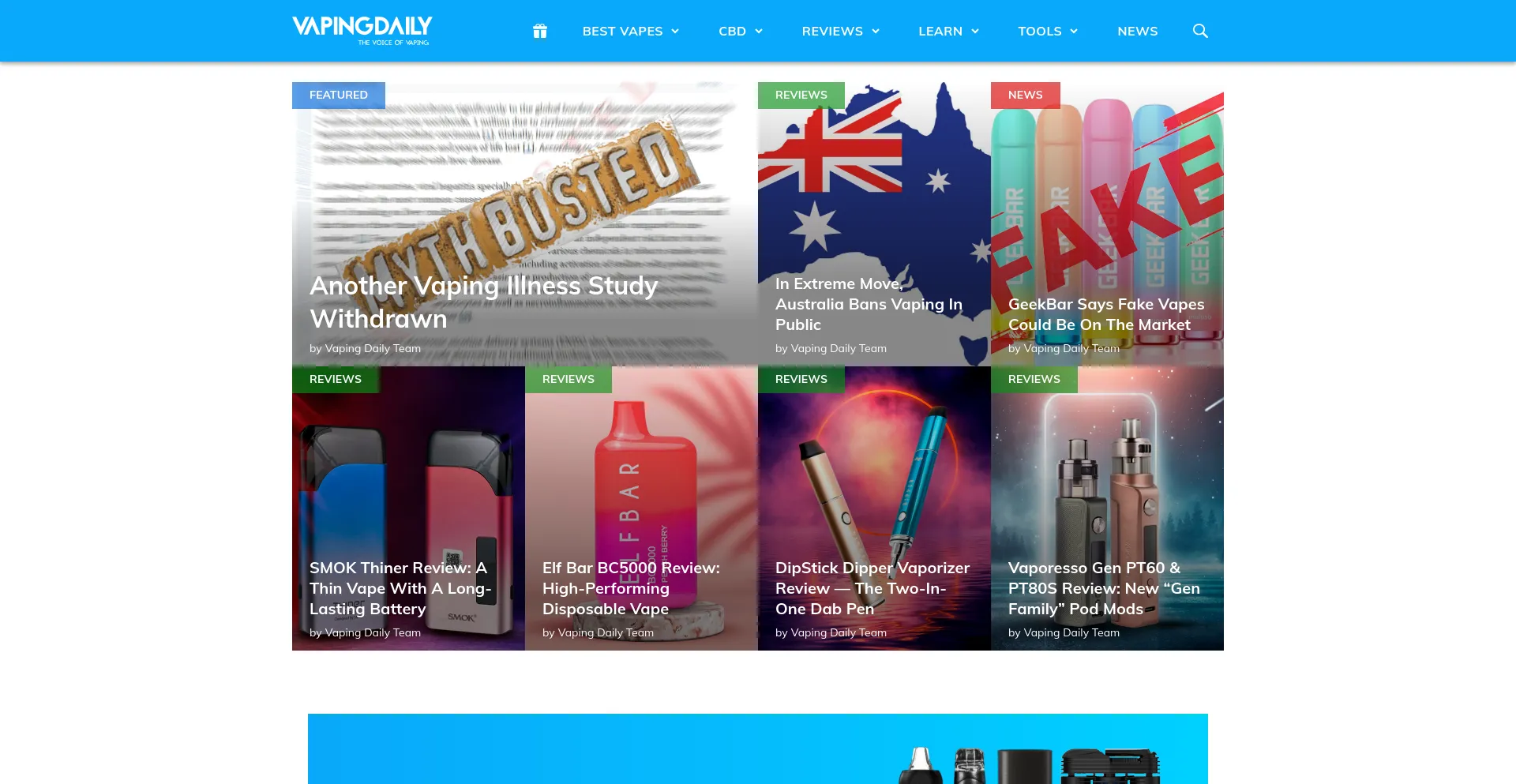 Screenshot of vapingdaily.com homepage