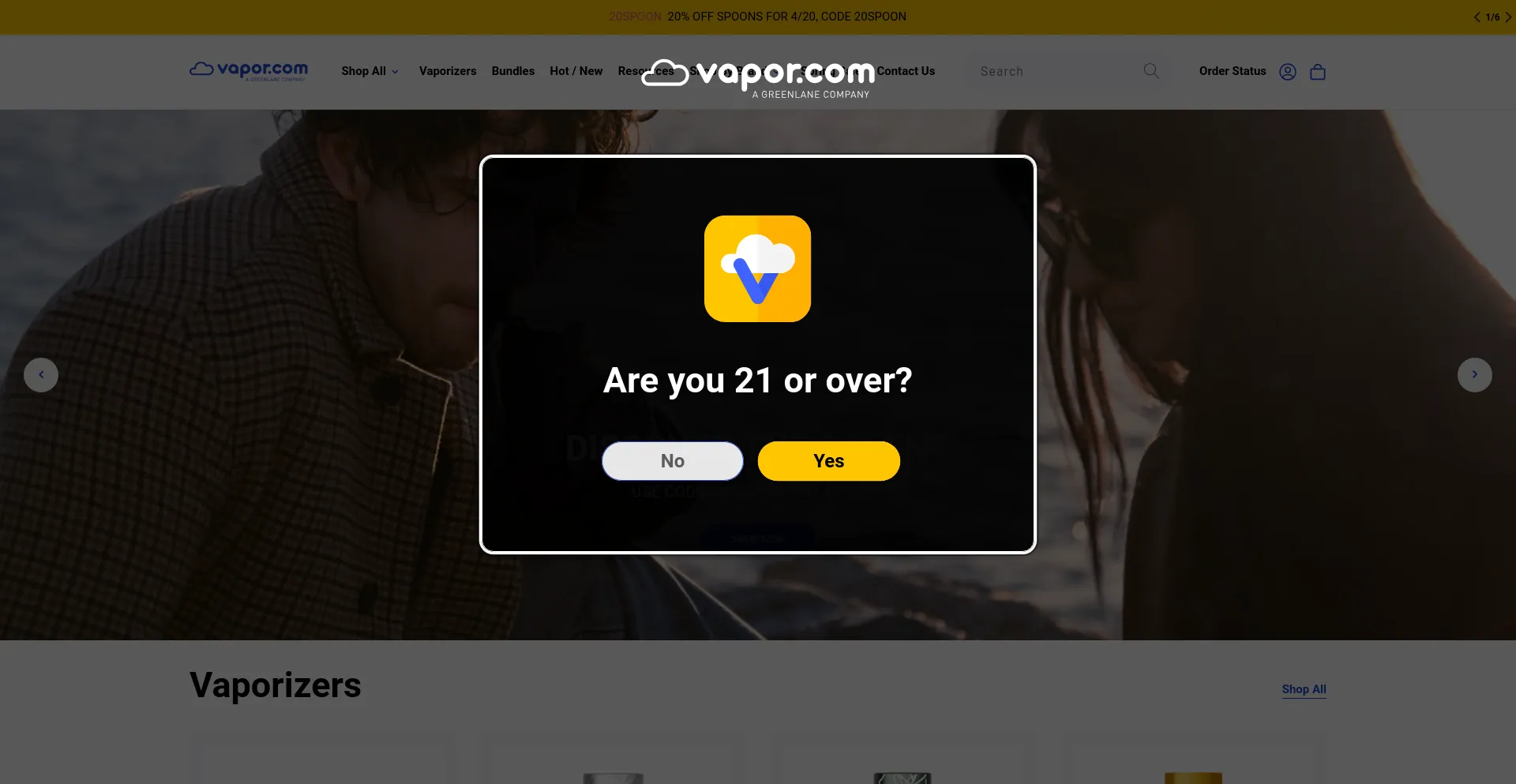 Screenshot of vapor.com homepage