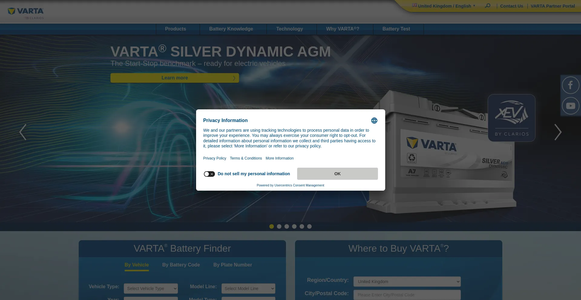 Screenshot of varta-automotive.com homepage