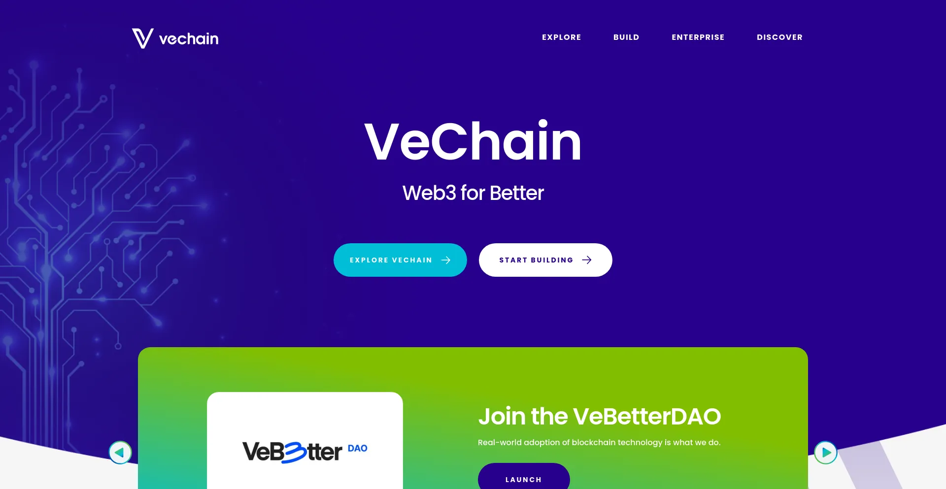 Screenshot of vechain.org homepage