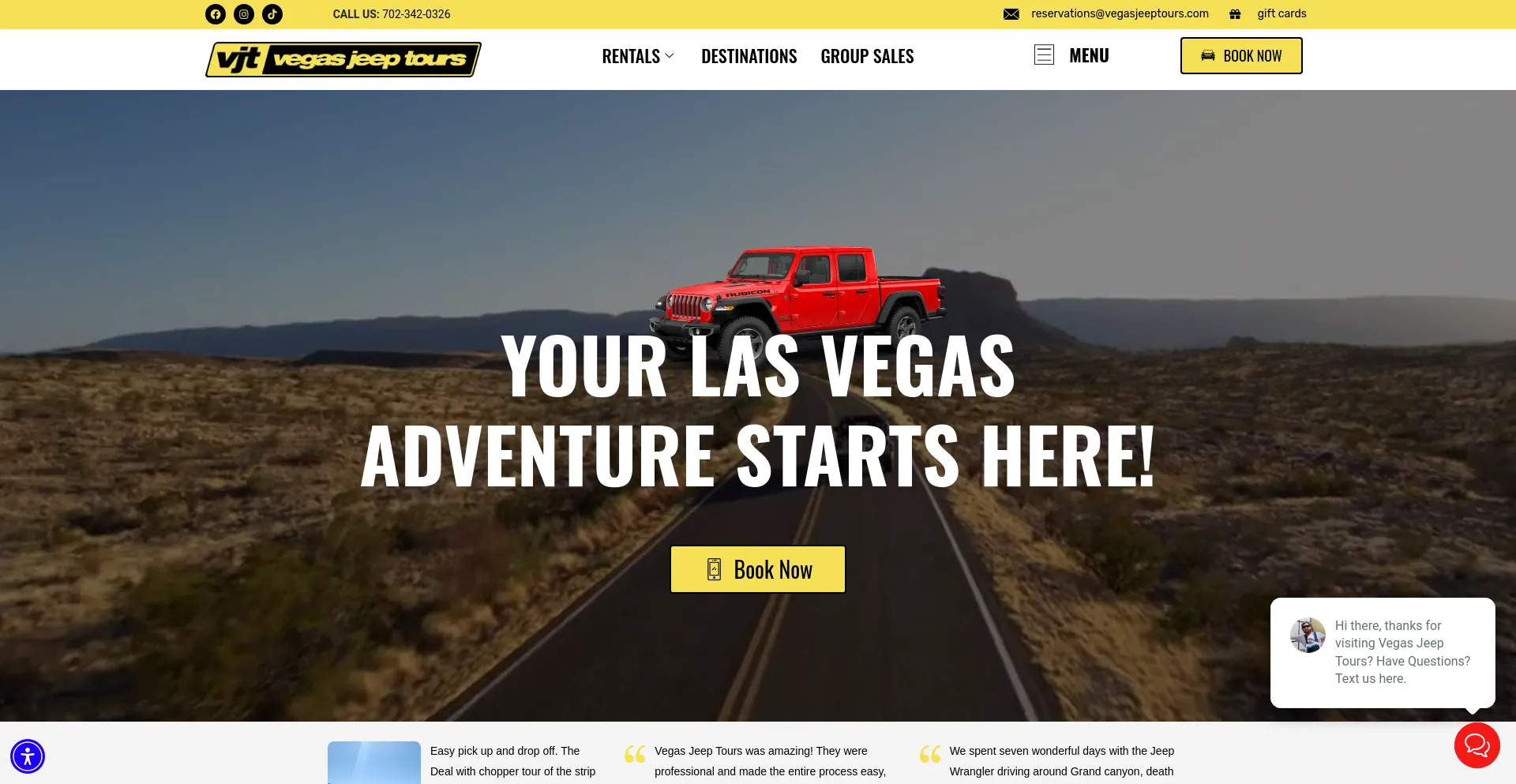 Screenshot of vegasjeeptours.com homepage