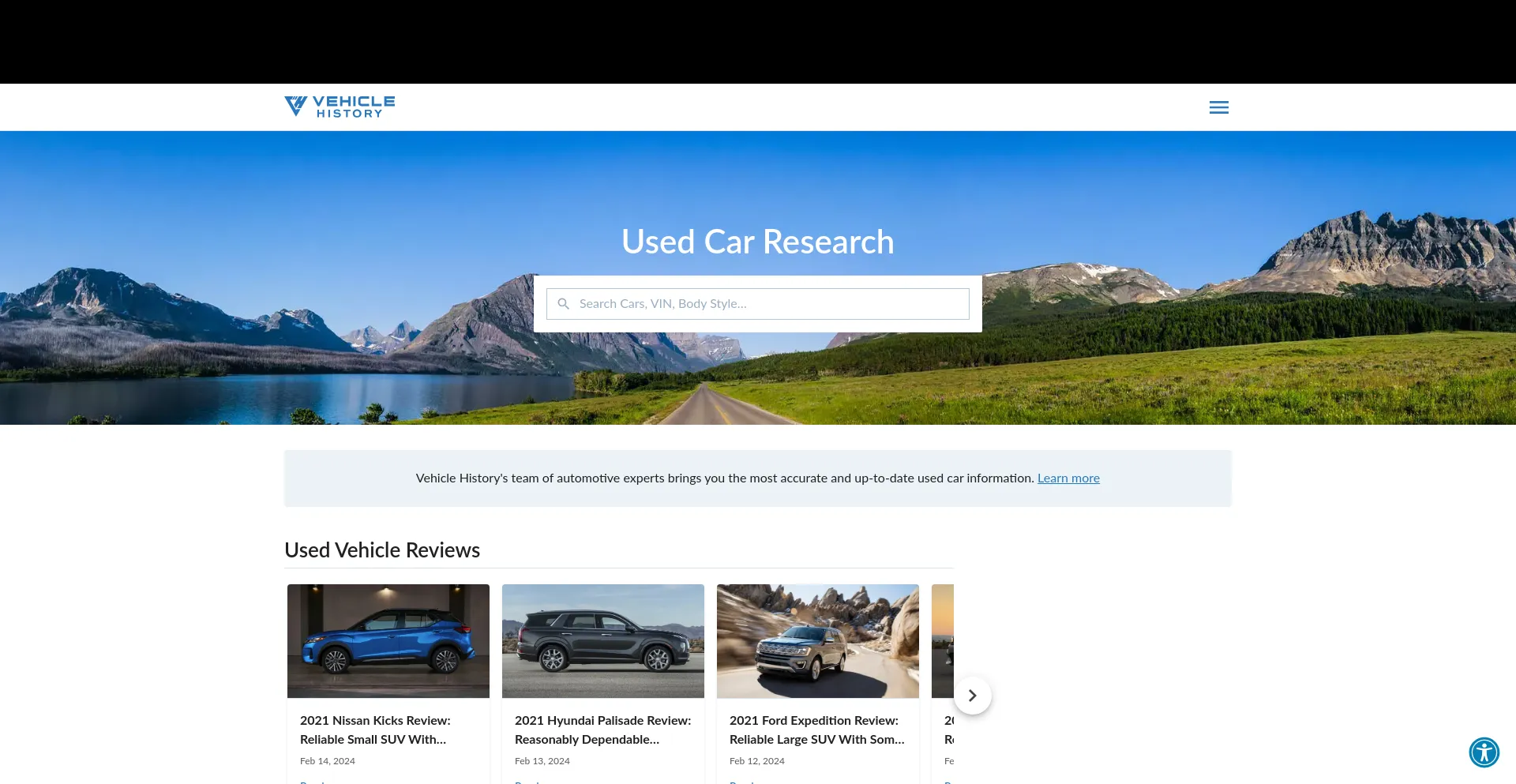 Screenshot of vehiclehistory.com homepage