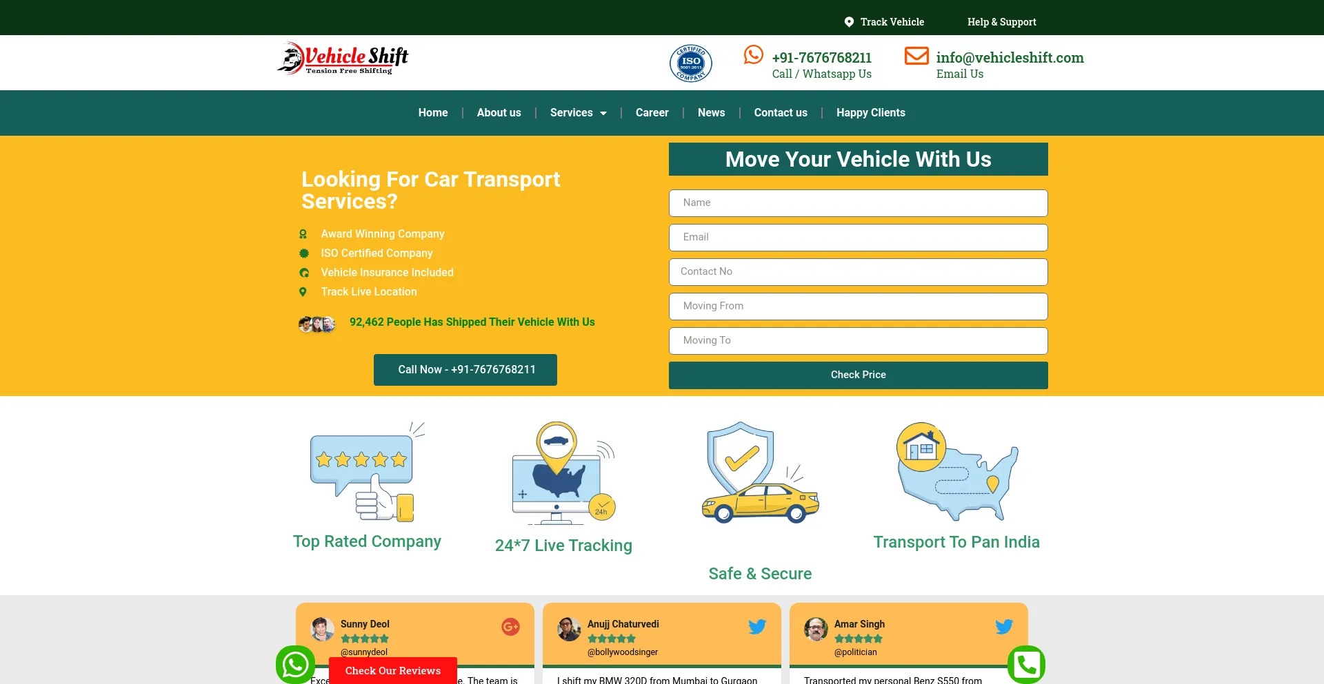 Screenshot of vehicleshift.com homepage