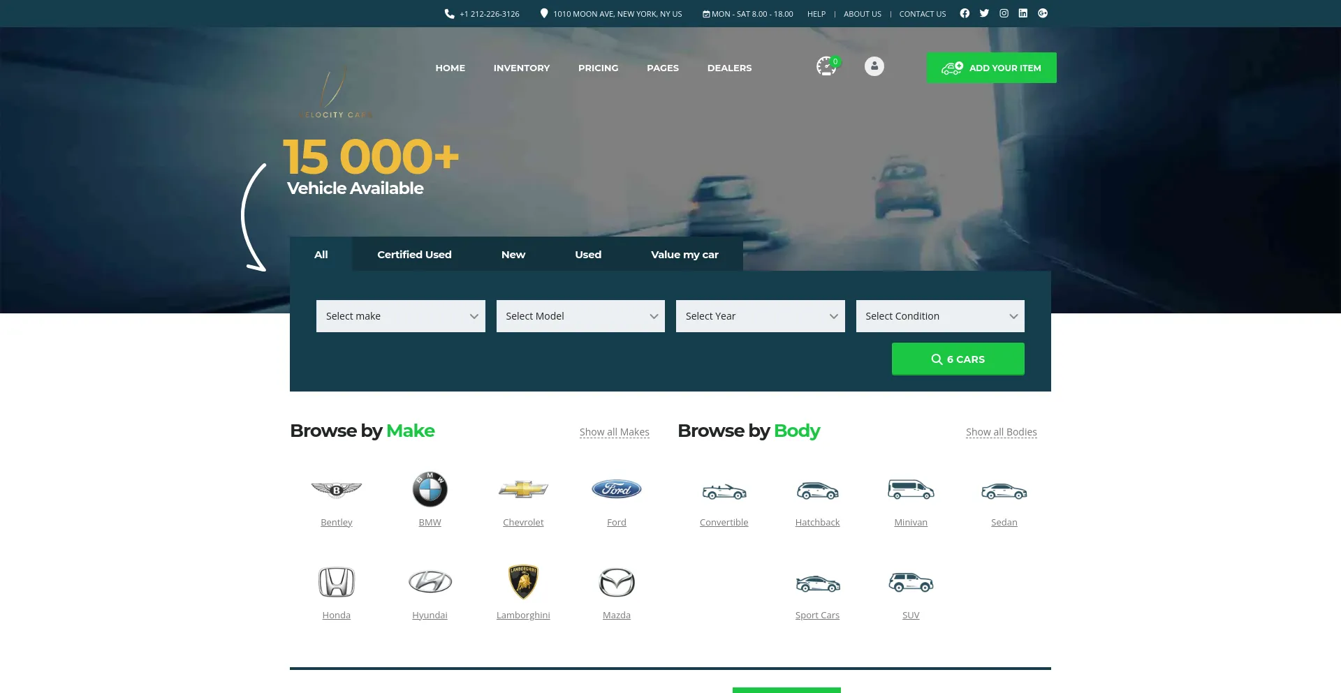 Screenshot of velocitycars.store homepage