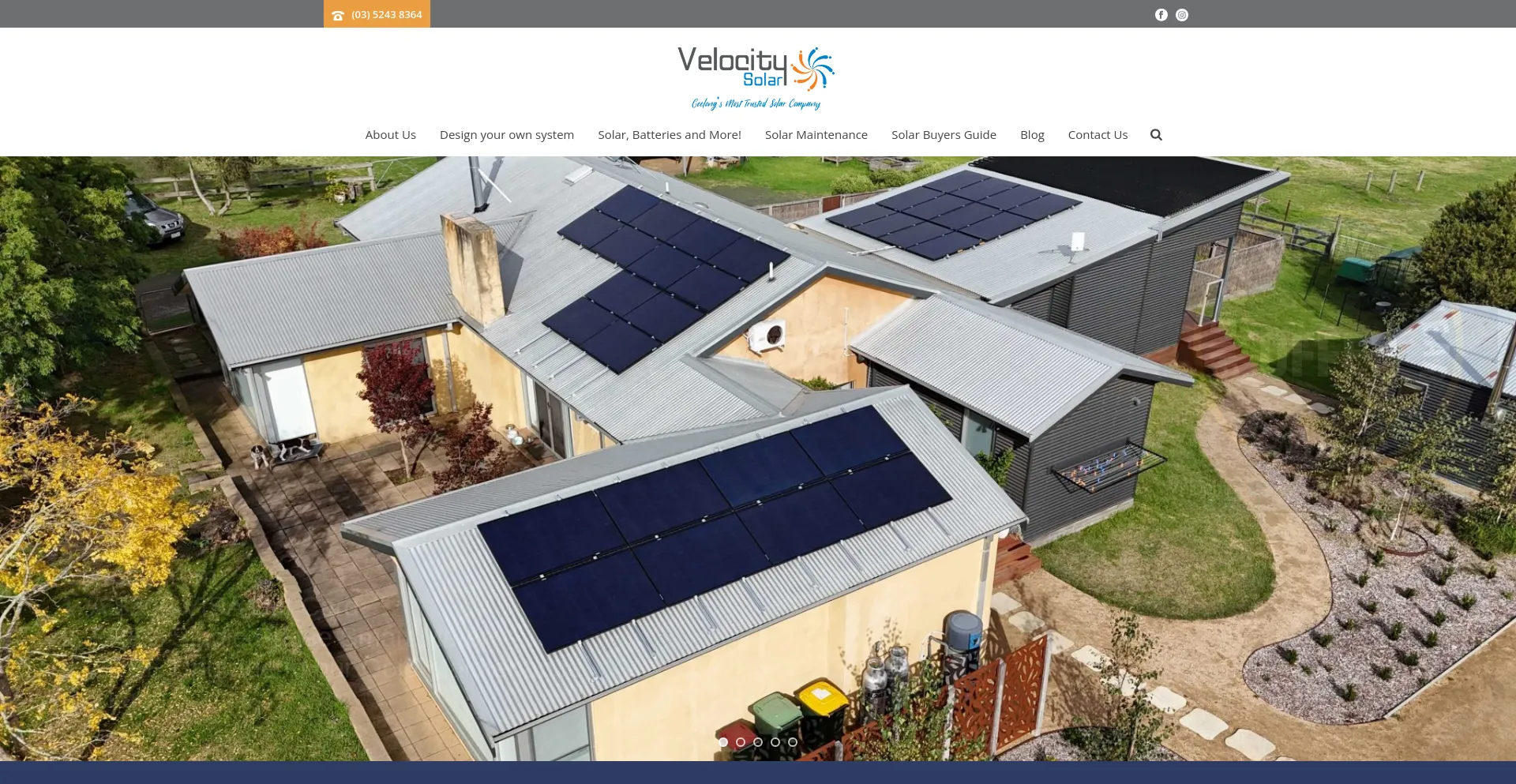 Screenshot of velocitysolar.com.au homepage