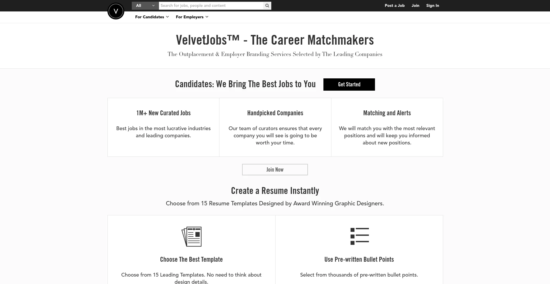 Screenshot of velvetjobs.com homepage