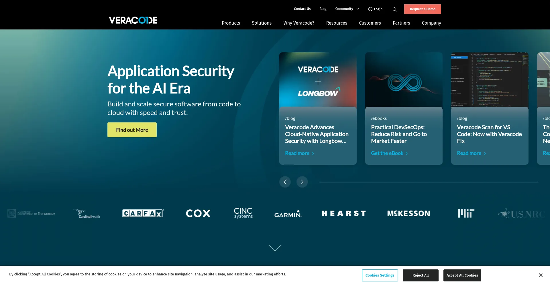 Screenshot of veracode.com homepage