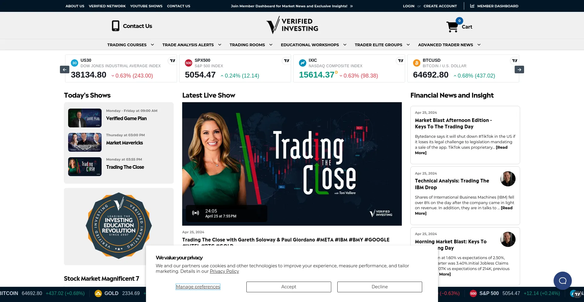 Screenshot of verifiedinvesting.com homepage