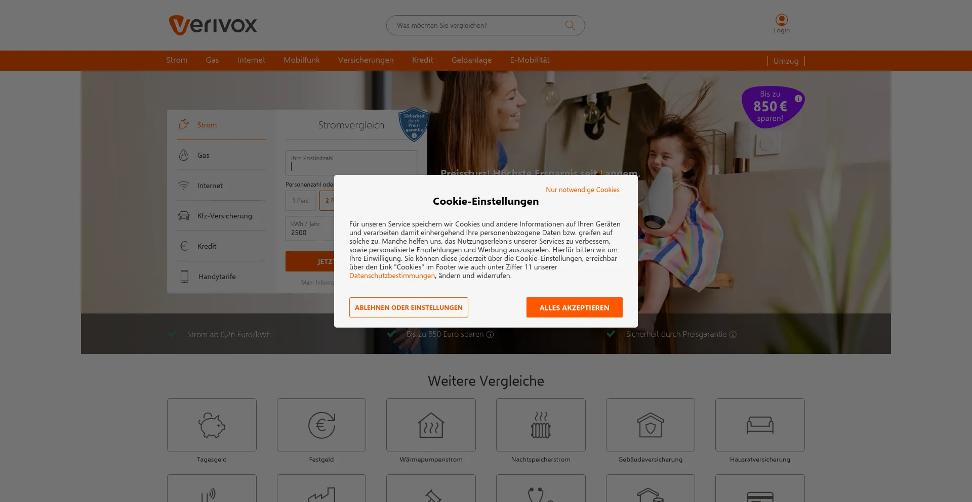 Screenshot of verivox.de homepage