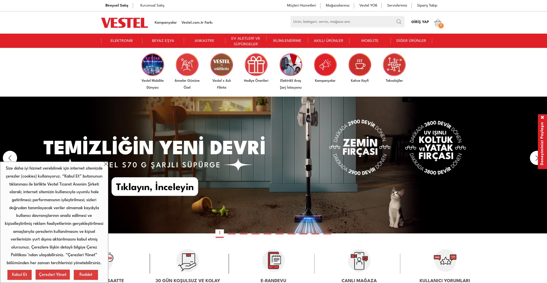 Screenshot of vestel.com.tr homepage