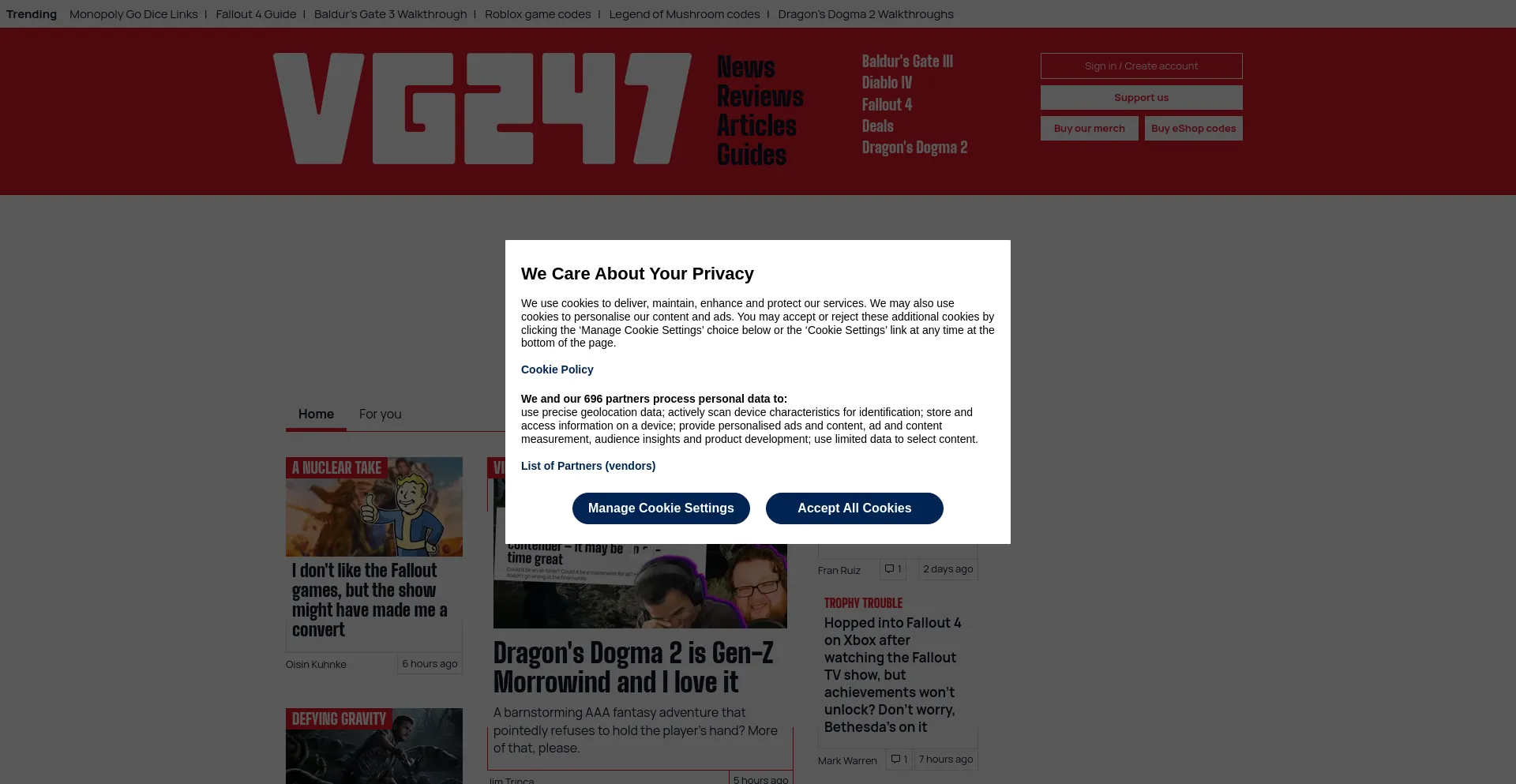 Screenshot of vg247.com homepage