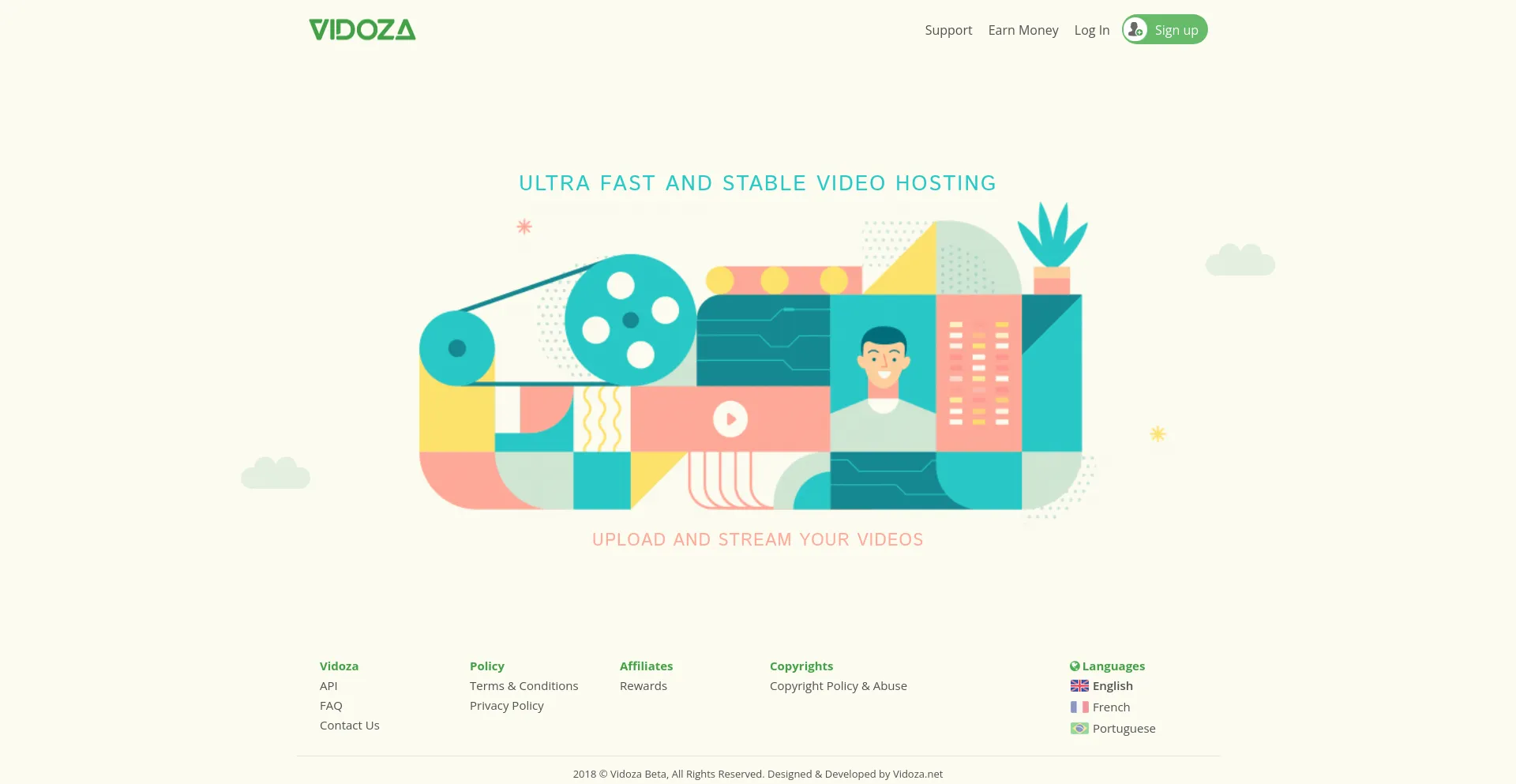 Screenshot of vidoza.net homepage