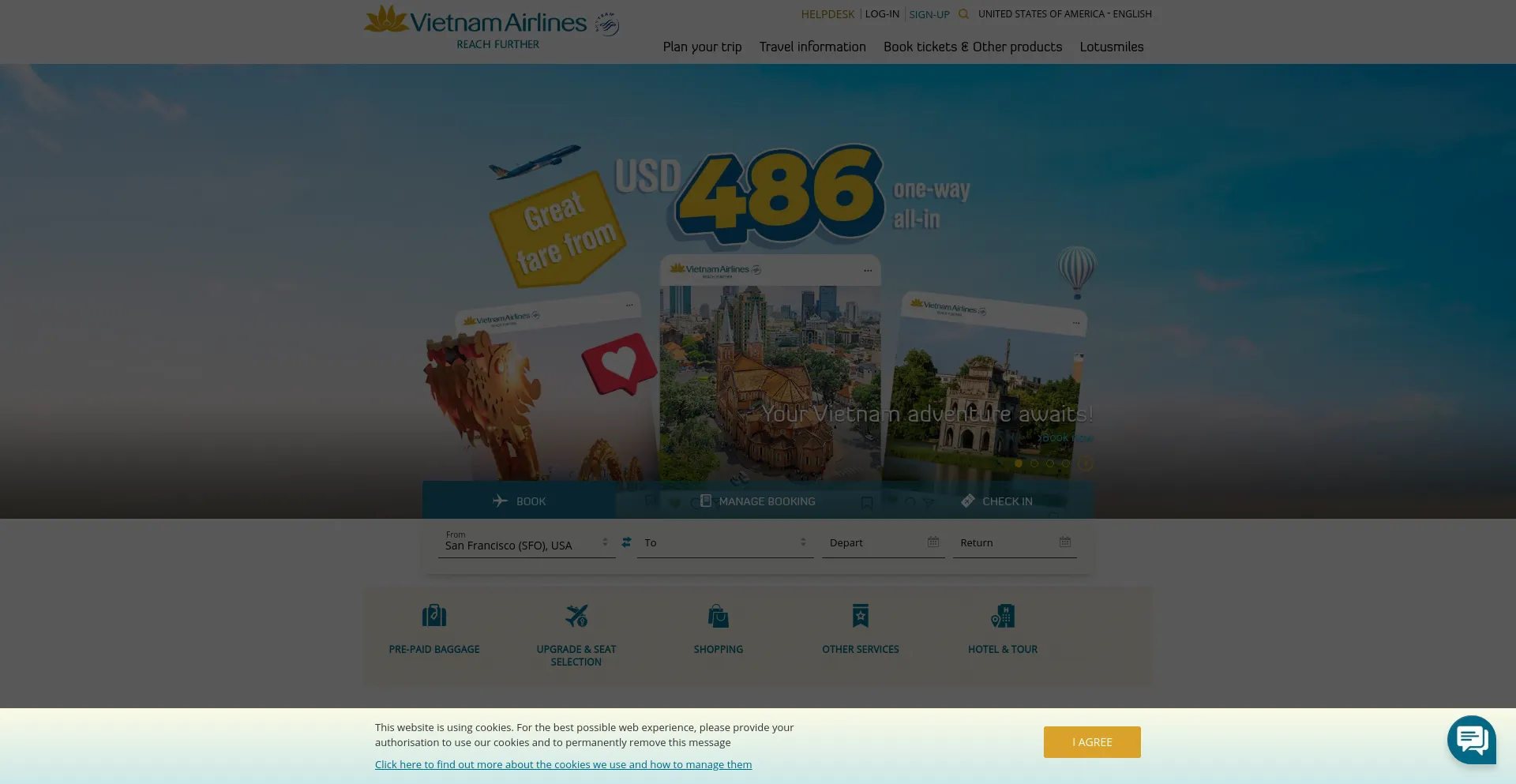 Screenshot of vietnamairlines.com homepage